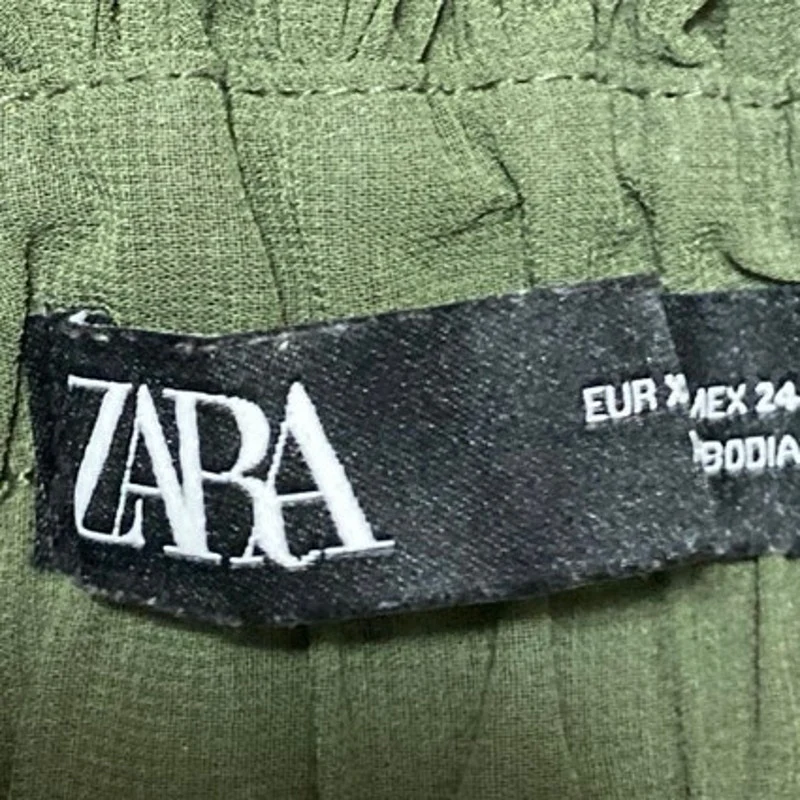 Zara Green Pleated Tie Waist Button Midi Straight A-line Paperbag Skirt Size XS - Image 4