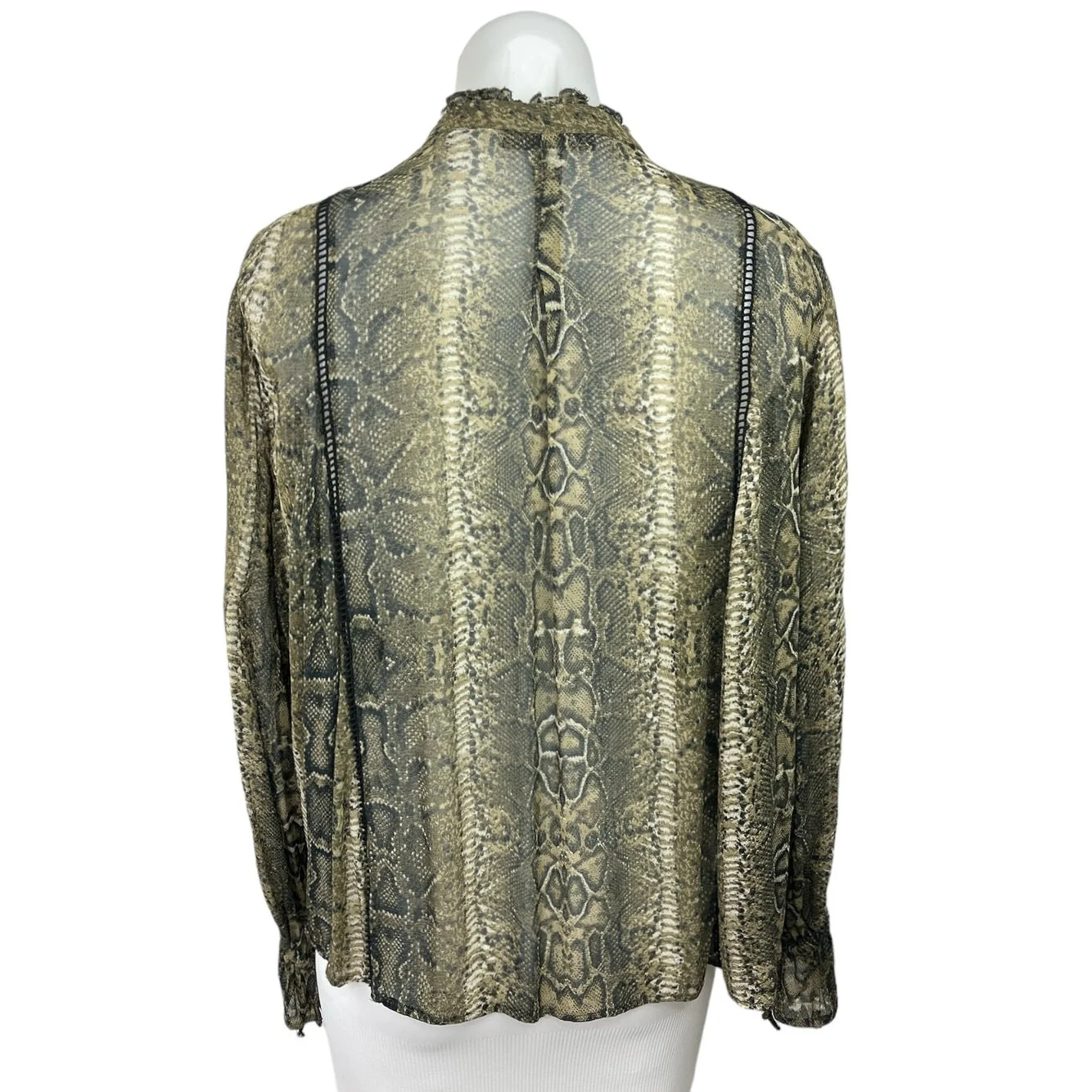 ZARA Green Python Snake Print Open Front Tassel Fringe 3/4 Sleeve Blouse Top S - Image 2