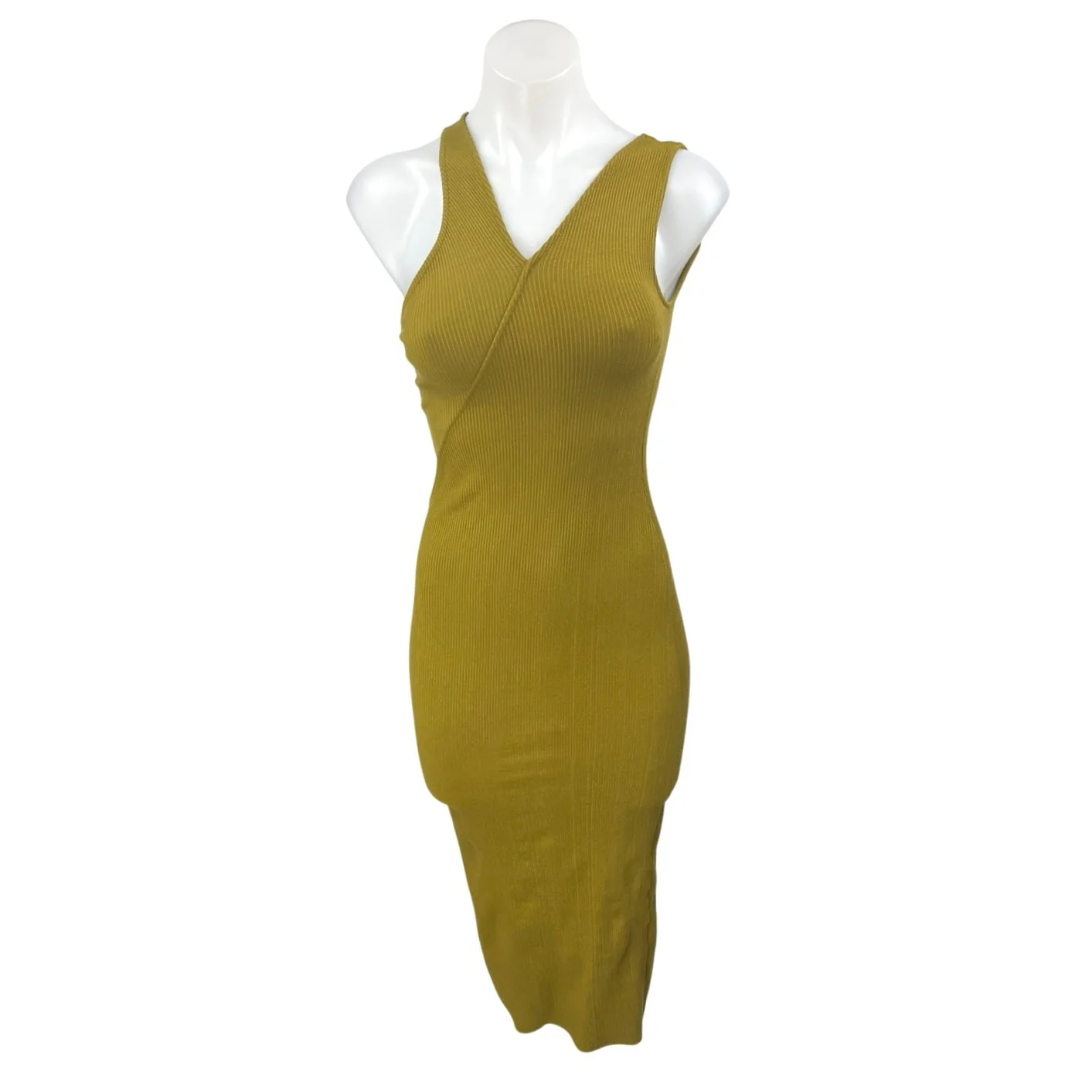 Zara Green Rib Knit Sleeveless Asymmetric Camisole Midi Bodycon Tank Dress Sz S