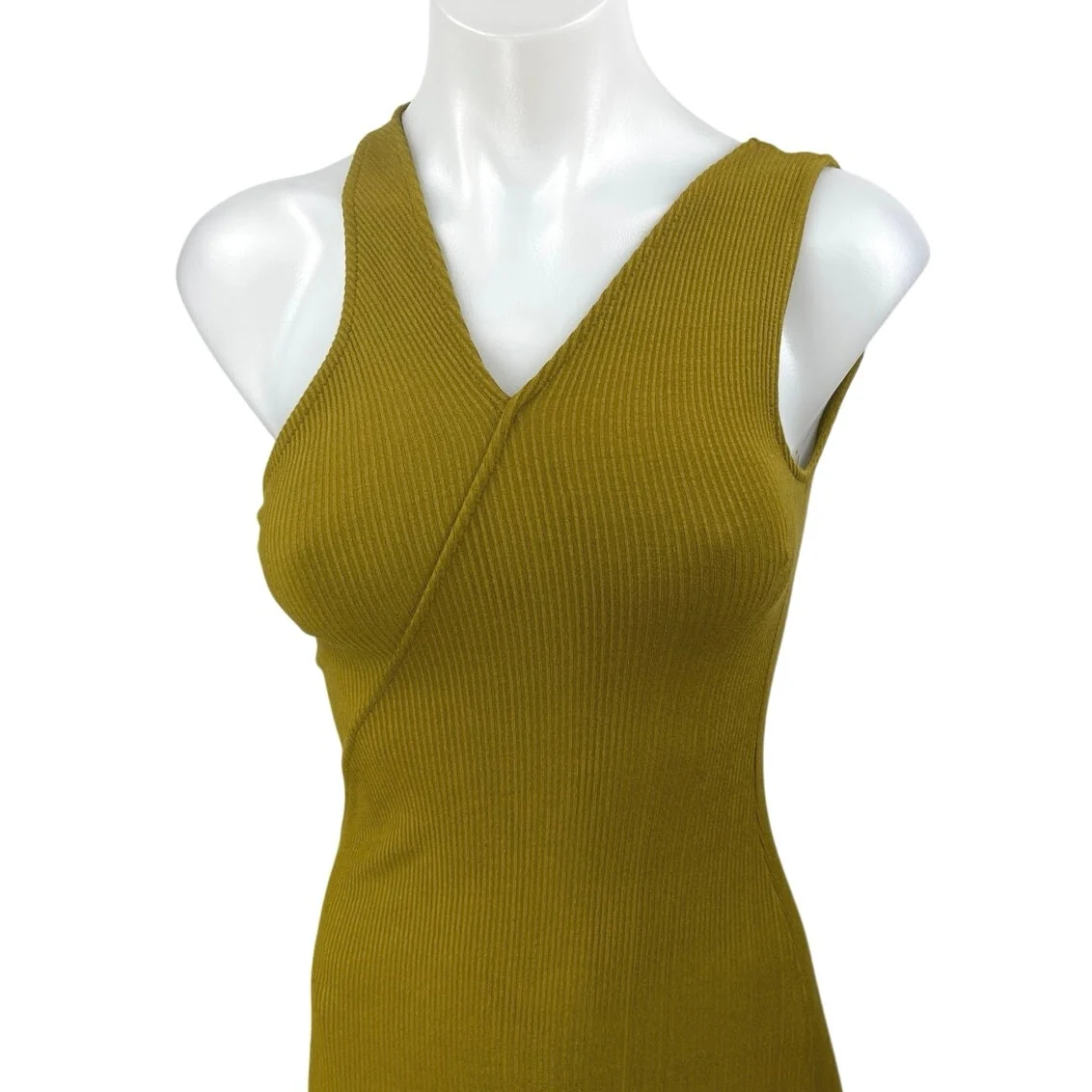 Zara Green Rib Knit Sleeveless Asymmetric Camisole Midi Bodycon Tank Dress Sz S - Image 3