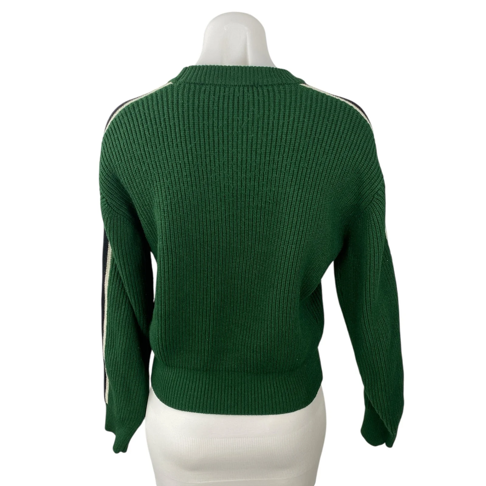 Zara Green Ribbed Crew Neck Shoulder Stripe Long Sleeve Sweatshirt Sweater Top M - Image 4