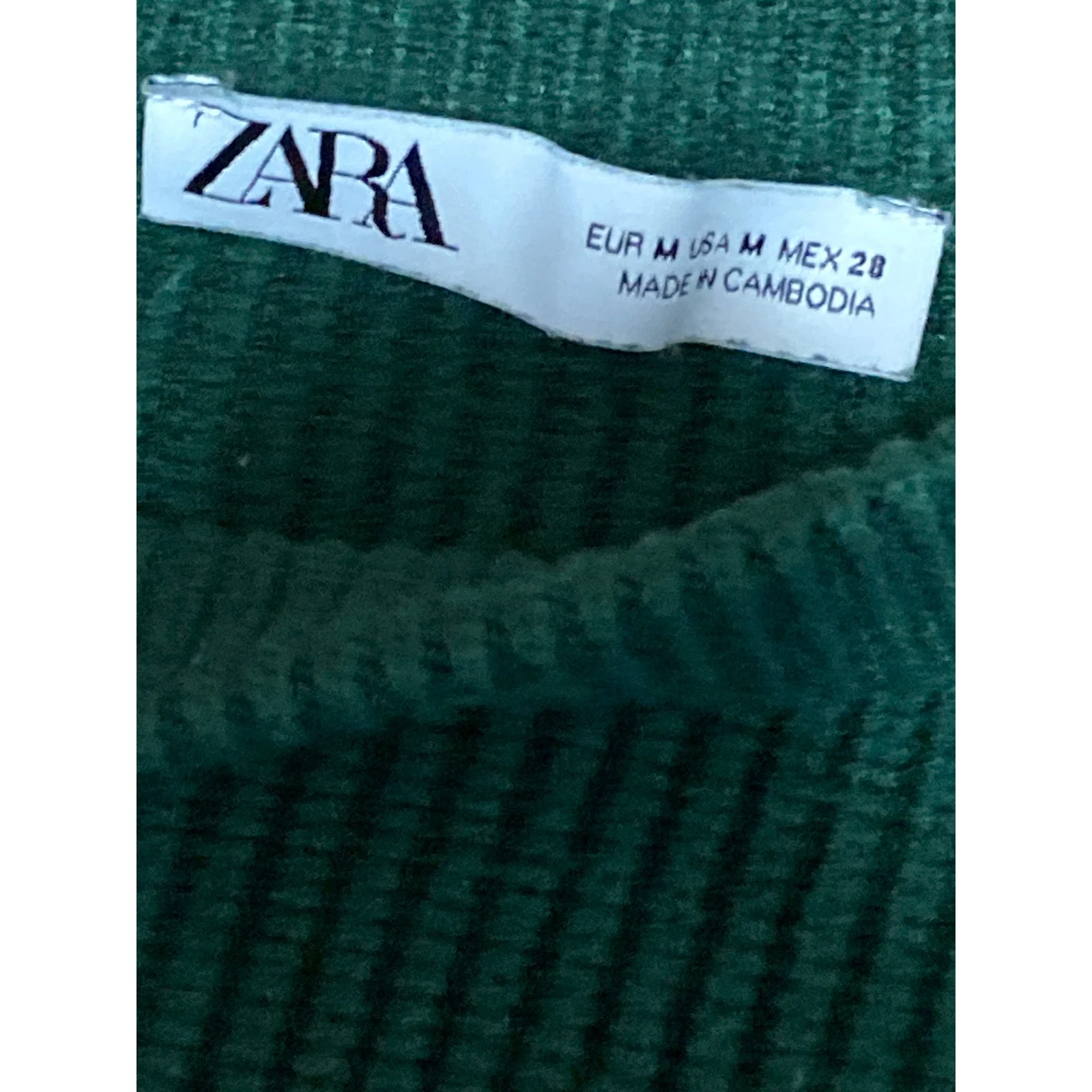 Zara Green Ribbed Crew Neck Shoulder Stripe Long Sleeve Sweatshirt Sweater Top M - Image 5