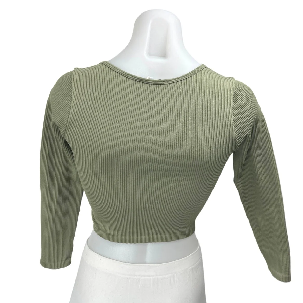 Zara Green Ribbed Knit Long Sleeve Scoop Neck Sweater T Shirt Crop Top Size XS/S - Image 2