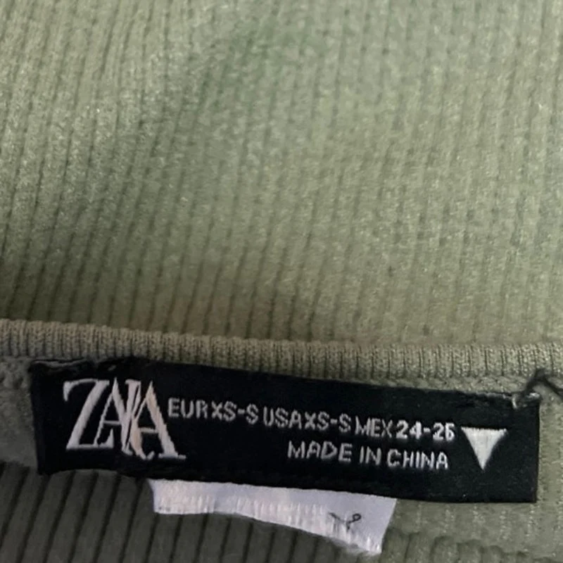 Zara Green Ribbed Knit Long Sleeve Scoop Neck Sweater T Shirt Crop Top Size XS/S - Image 3