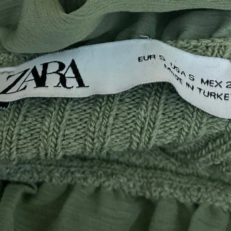 Zara Green Ruffle Flounce Long Sleeve Ribbed Knit Tie Cardigan Crop Top Size S - Image 5