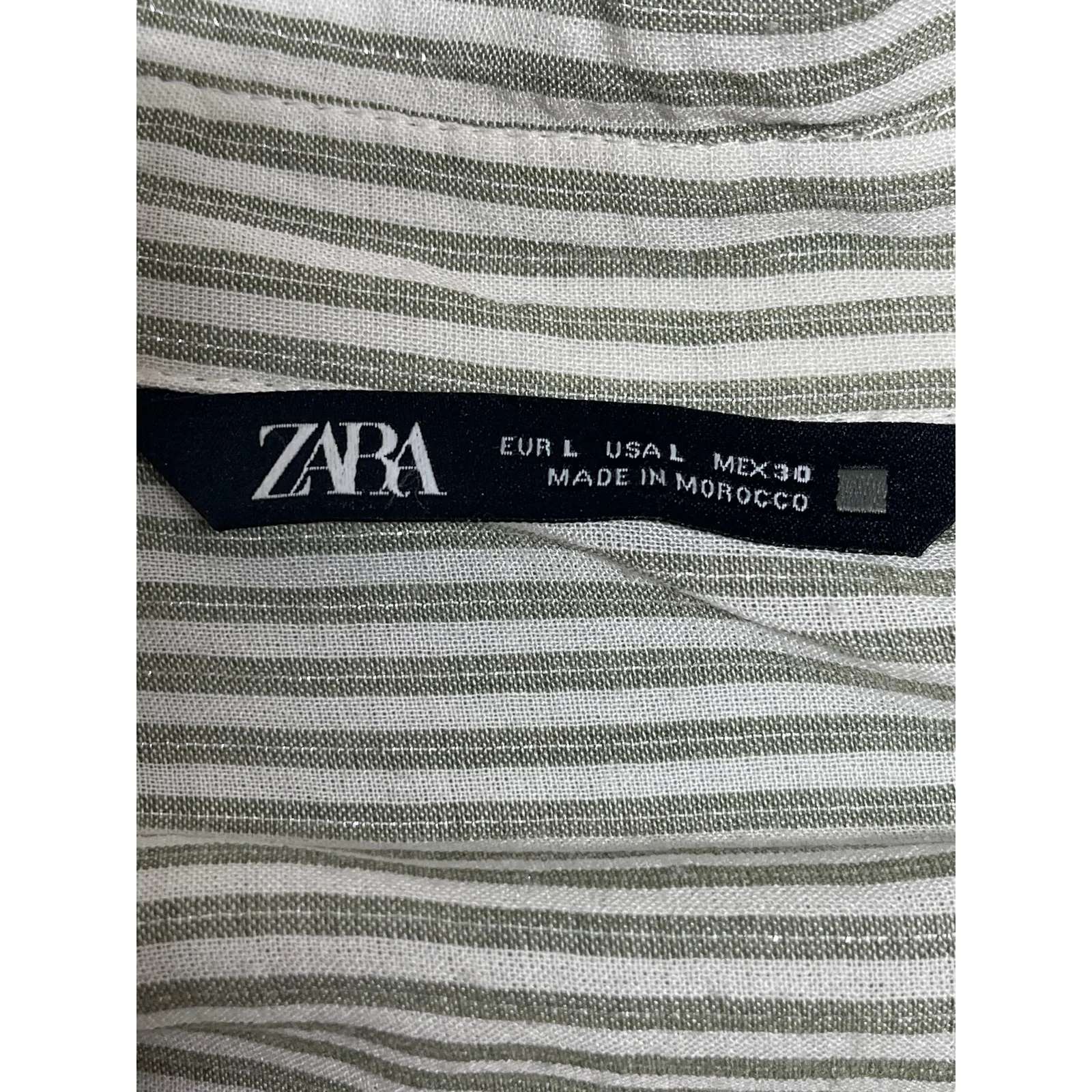 ZARA Green Striped Collared Long Sleeve Button Down Crop Shirt Blouse Top Size L - Image 3