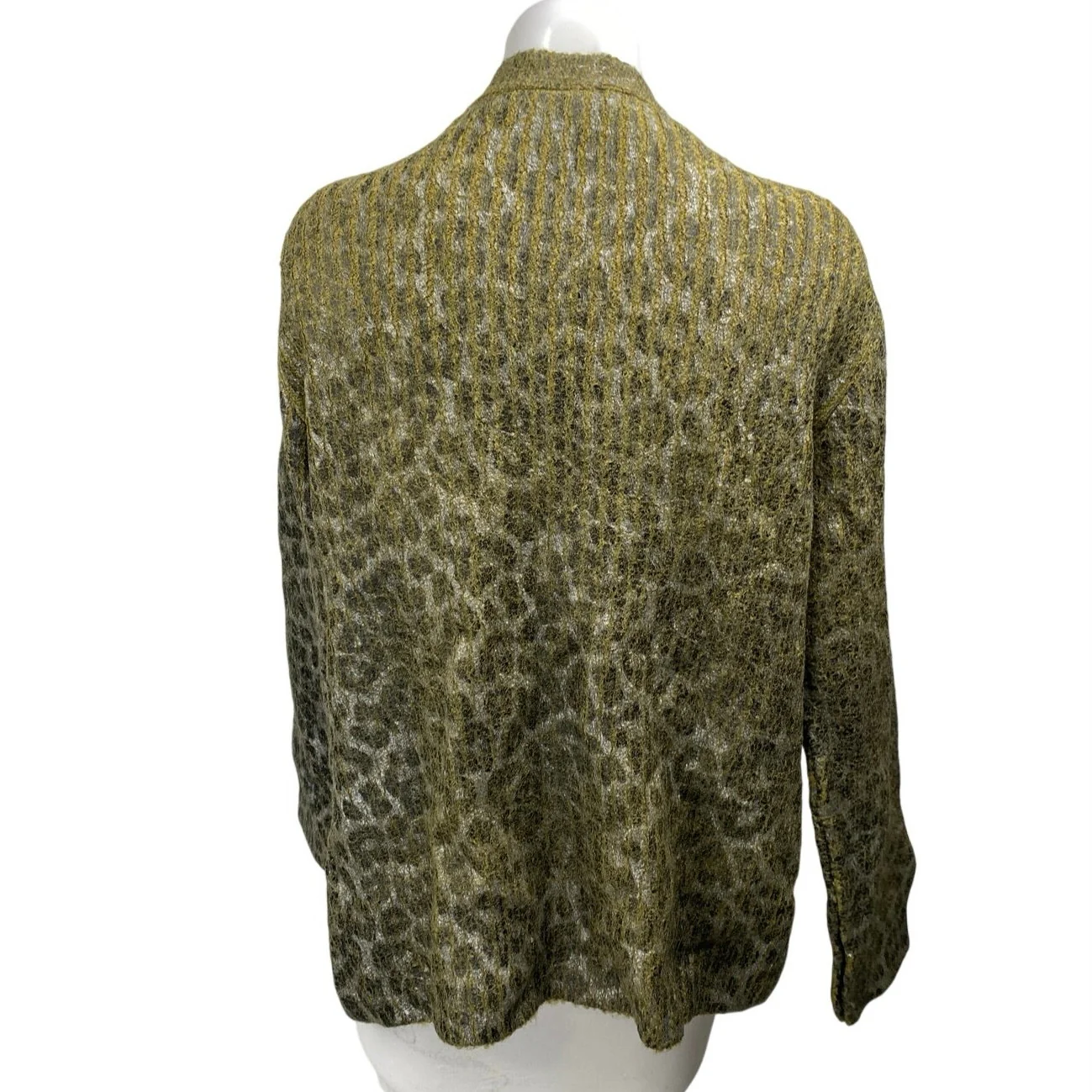 Zara Green Textured Knit Leopard Animal Print Button Long Sleeve Coat Jacket M - Image 2