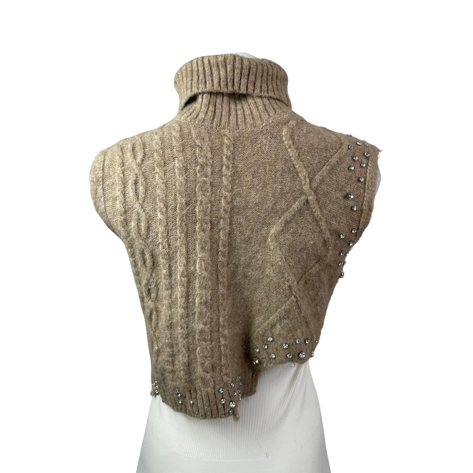 Zara Jewel Womens Wool Rhinestone Sleeveless Turtle Neck Crop Sweater Vest Top S - Image 4