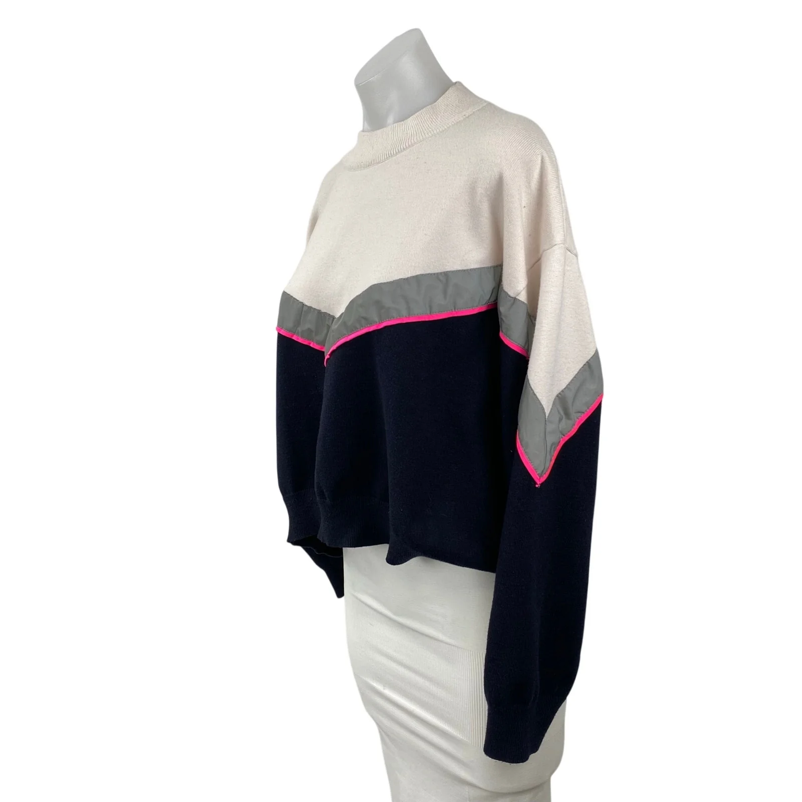 Zara Knit Color Block Chevron Women's Crew Neck Long Sleeve Sweater Top M - Image 3