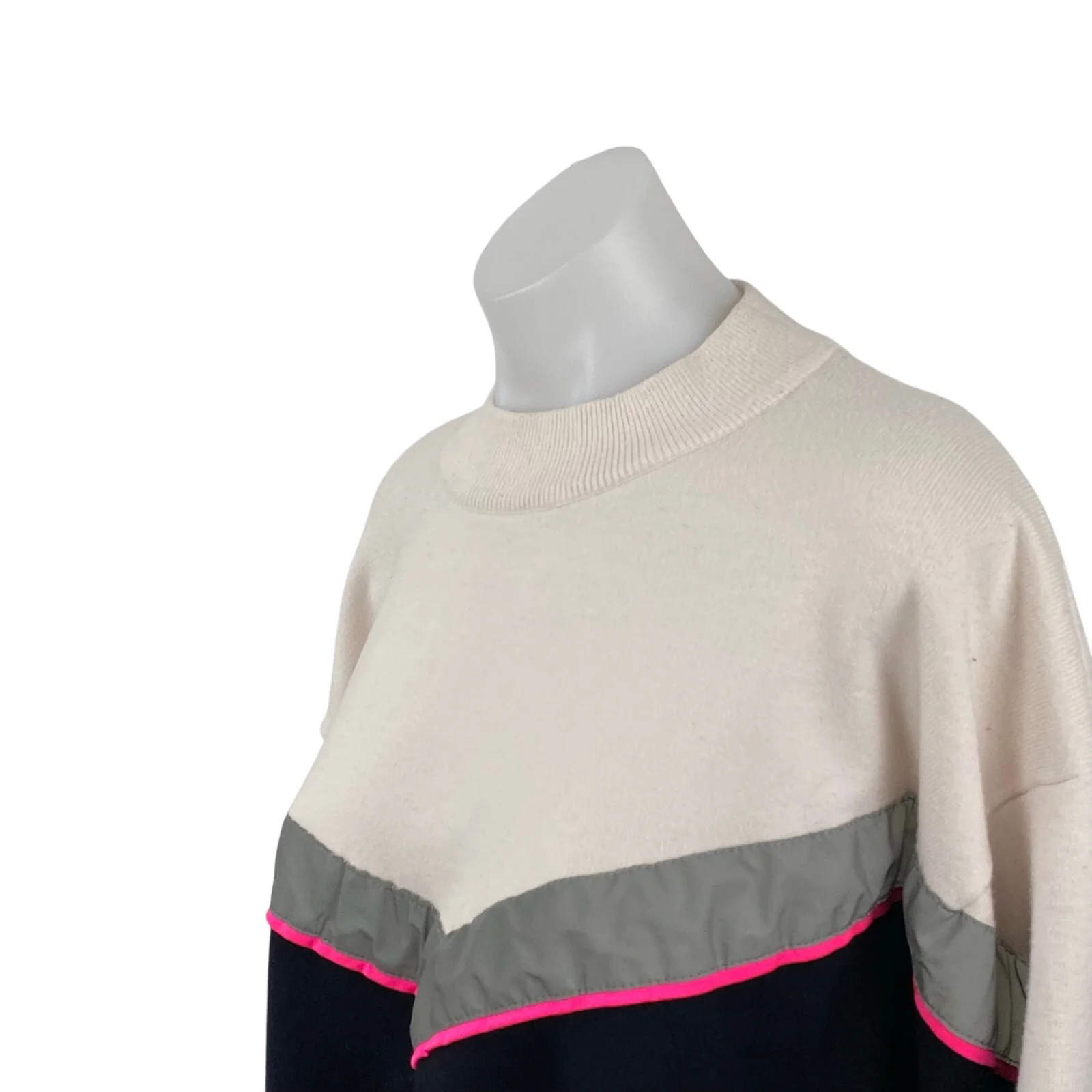 Zara Knit Color Block Chevron Women's Crew Neck Long Sleeve Sweater Top M - Image 4