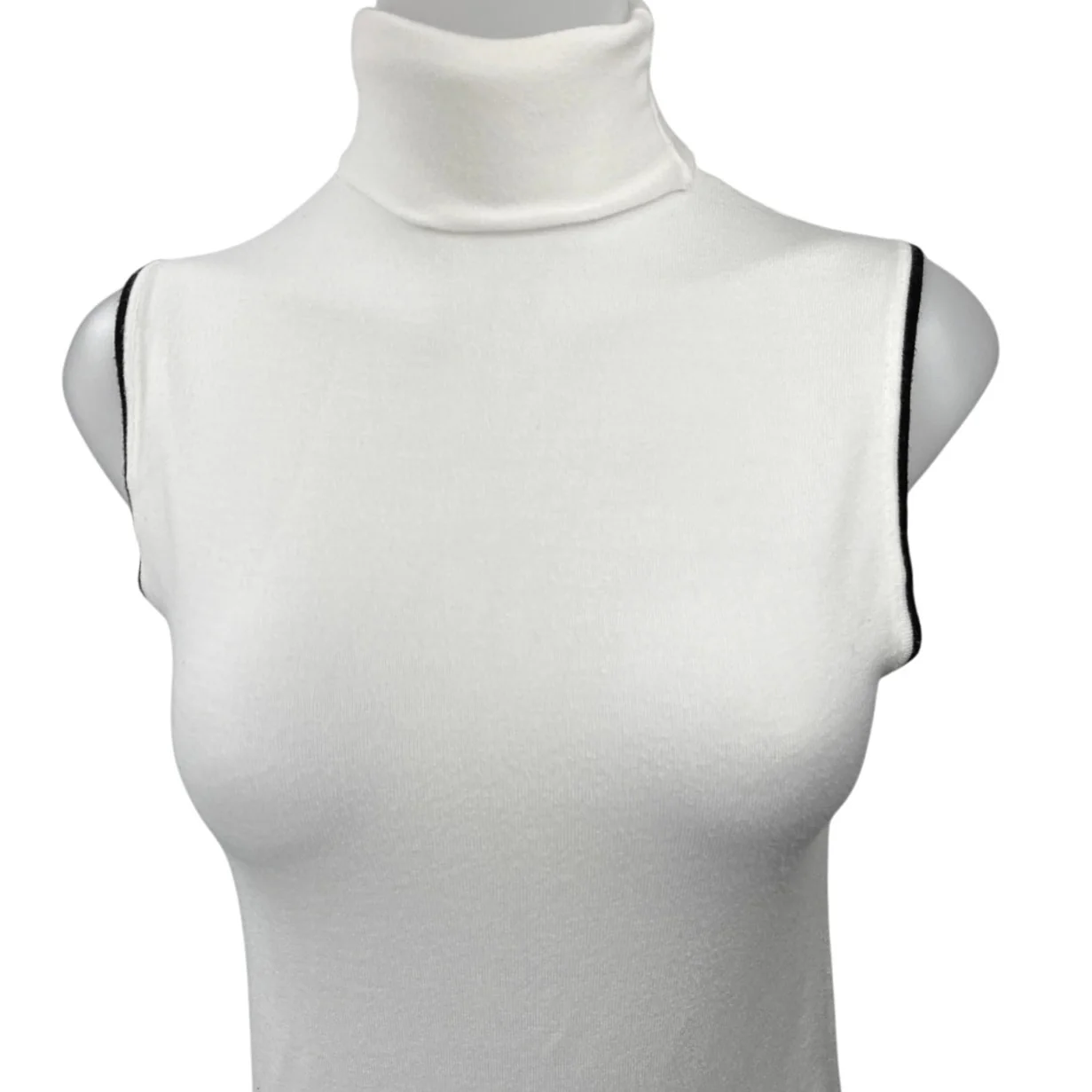 Zara Knit White Black Turtleneck Sleeveless Pullover Sweater Vest Top Size S - Image 3
