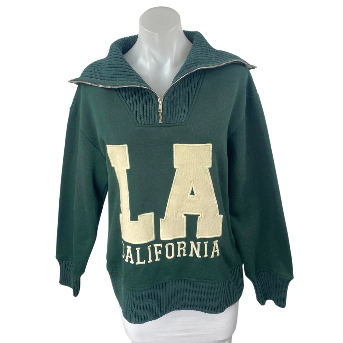 Zara LA California Green Knit Quarter Zip Long Sleeve Sweatshirt Sweater Top S