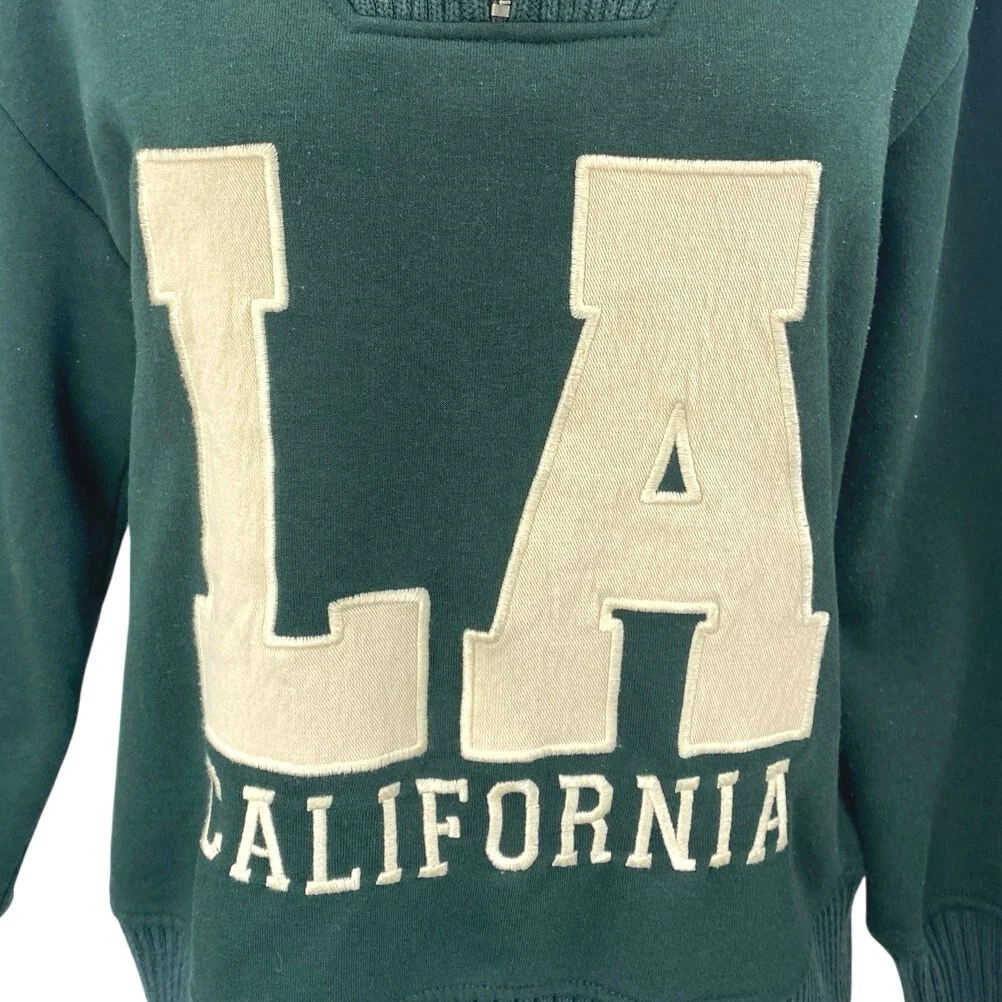 Zara LA California Green Knit Quarter Zip Long Sleeve Sweatshirt Sweater Top S - Image 3