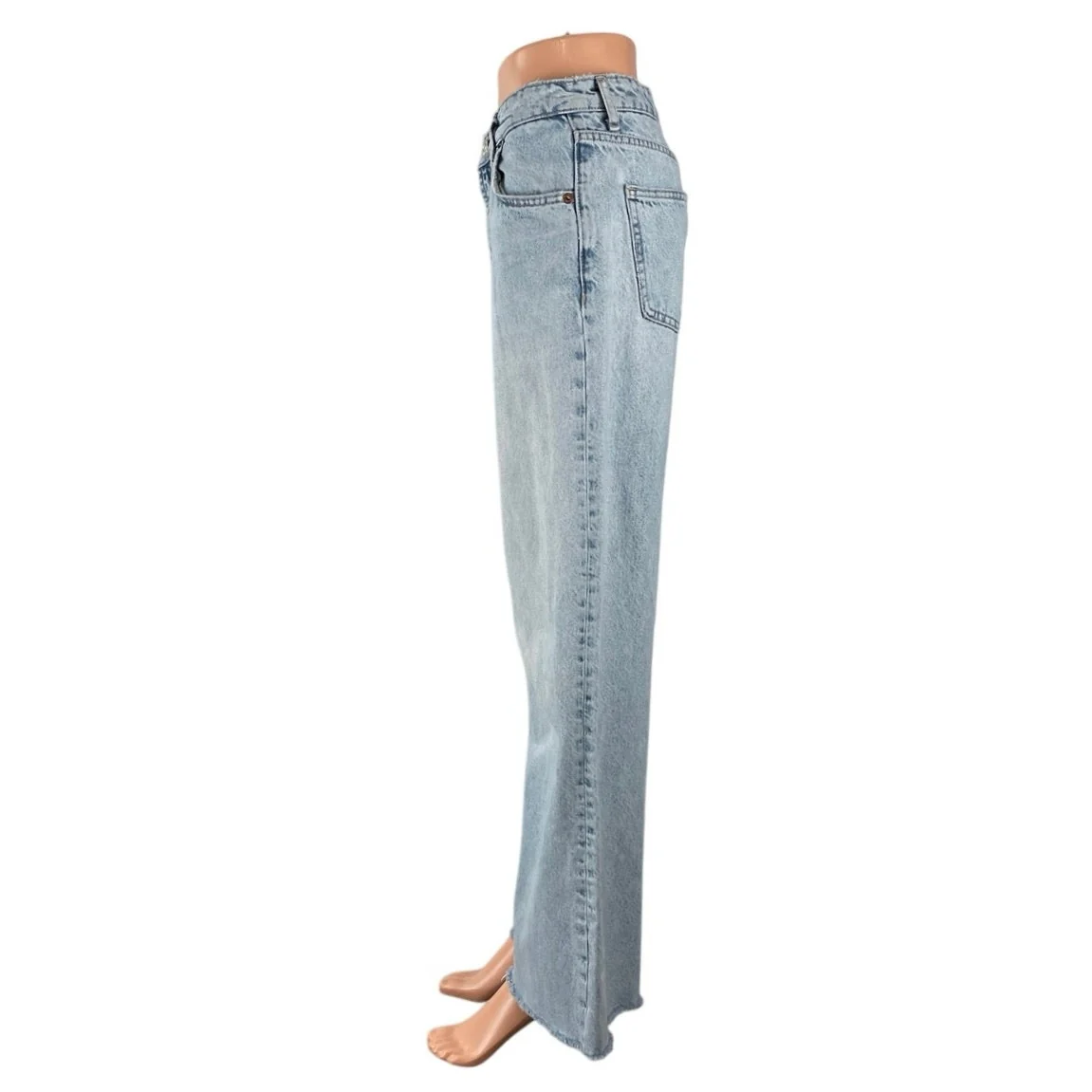 Zara Light Blue Frayed Hem High Rise Baggy Palazzo Wide Leg Denim Jeans Pants 6 - Image 3