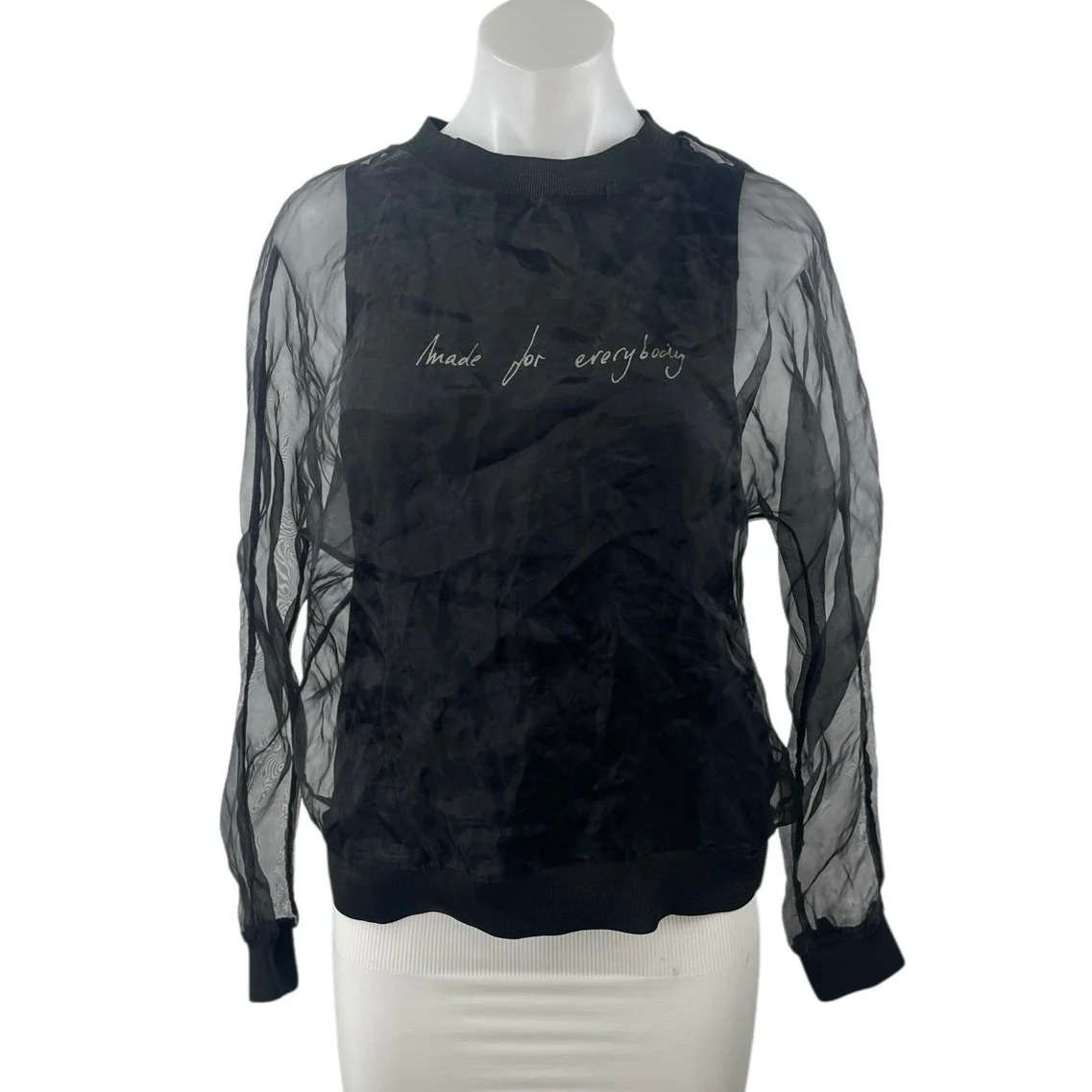Zara Made for Eveybody Women's Black Mesh Crewneck Long Sleeve Blouse Top Size M