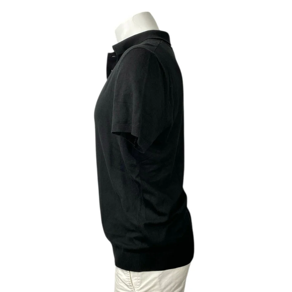 Zara Men's Black Collared Button Short Sleeve Golf Knit Polo Shirt Top Size L - Image 2