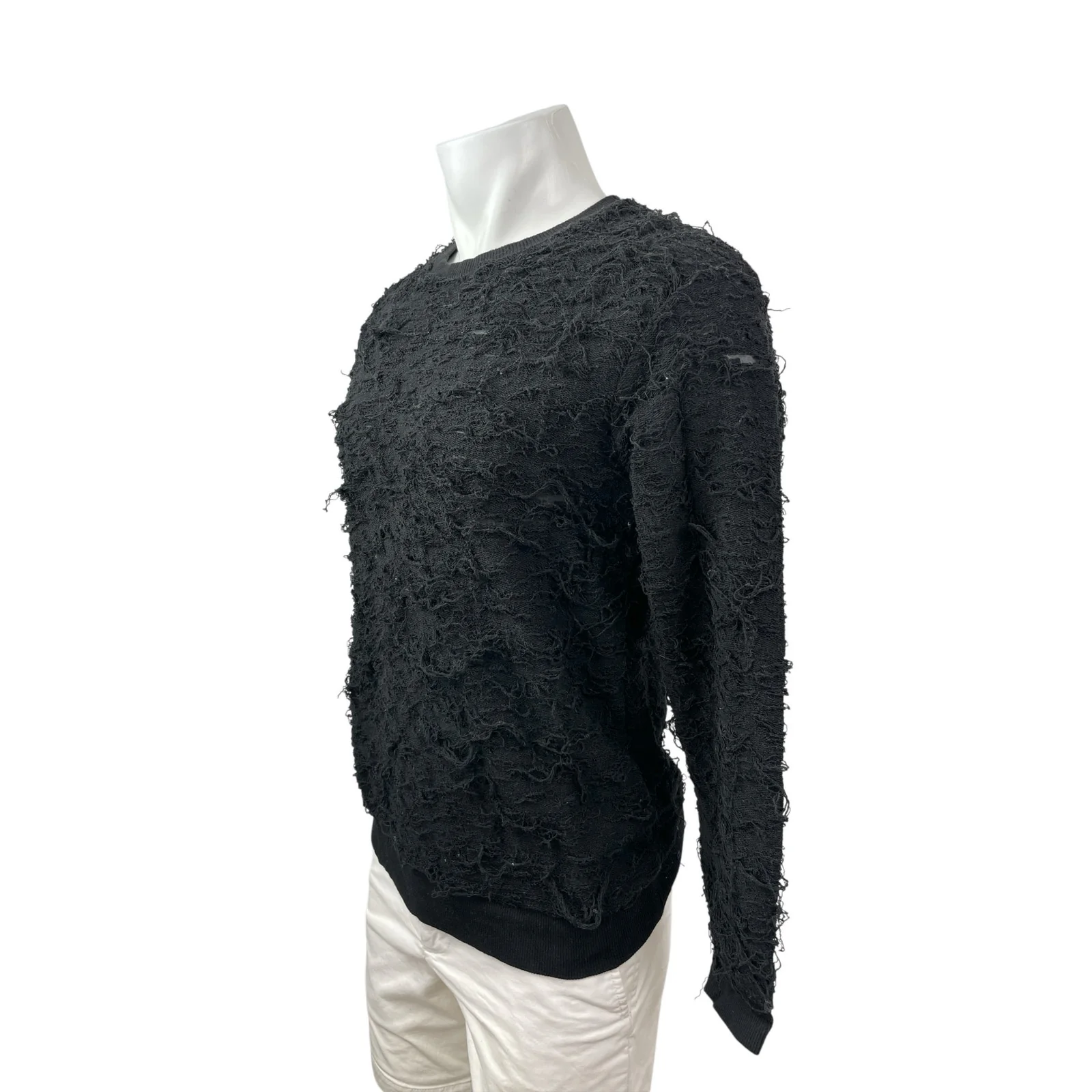 Zara Men's Black Fringe Textured Long Sleeve Crew Neck Knit Sweater Top Size S - Image 2