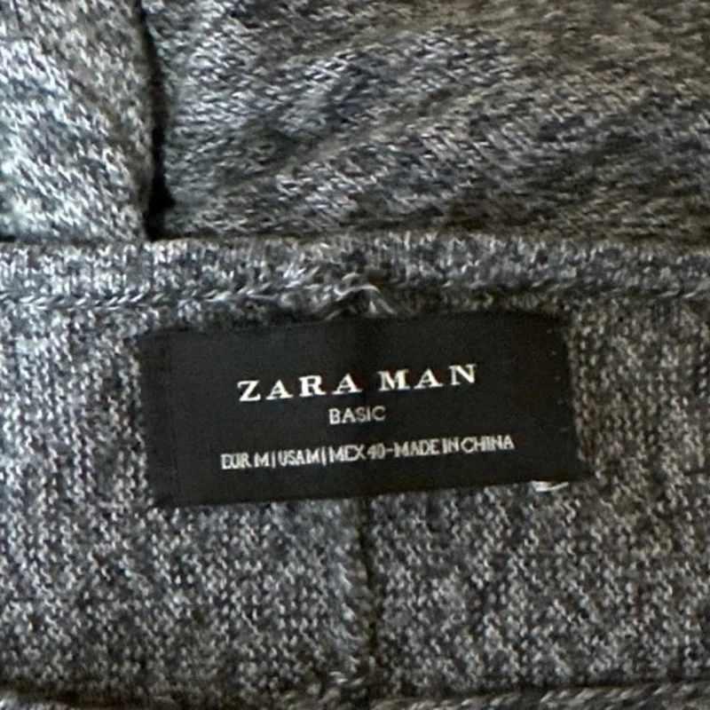 Zara Men's Black Heather Long Sleeve Crew Neck Basic T Shirt Tee Top Size M - Image 3