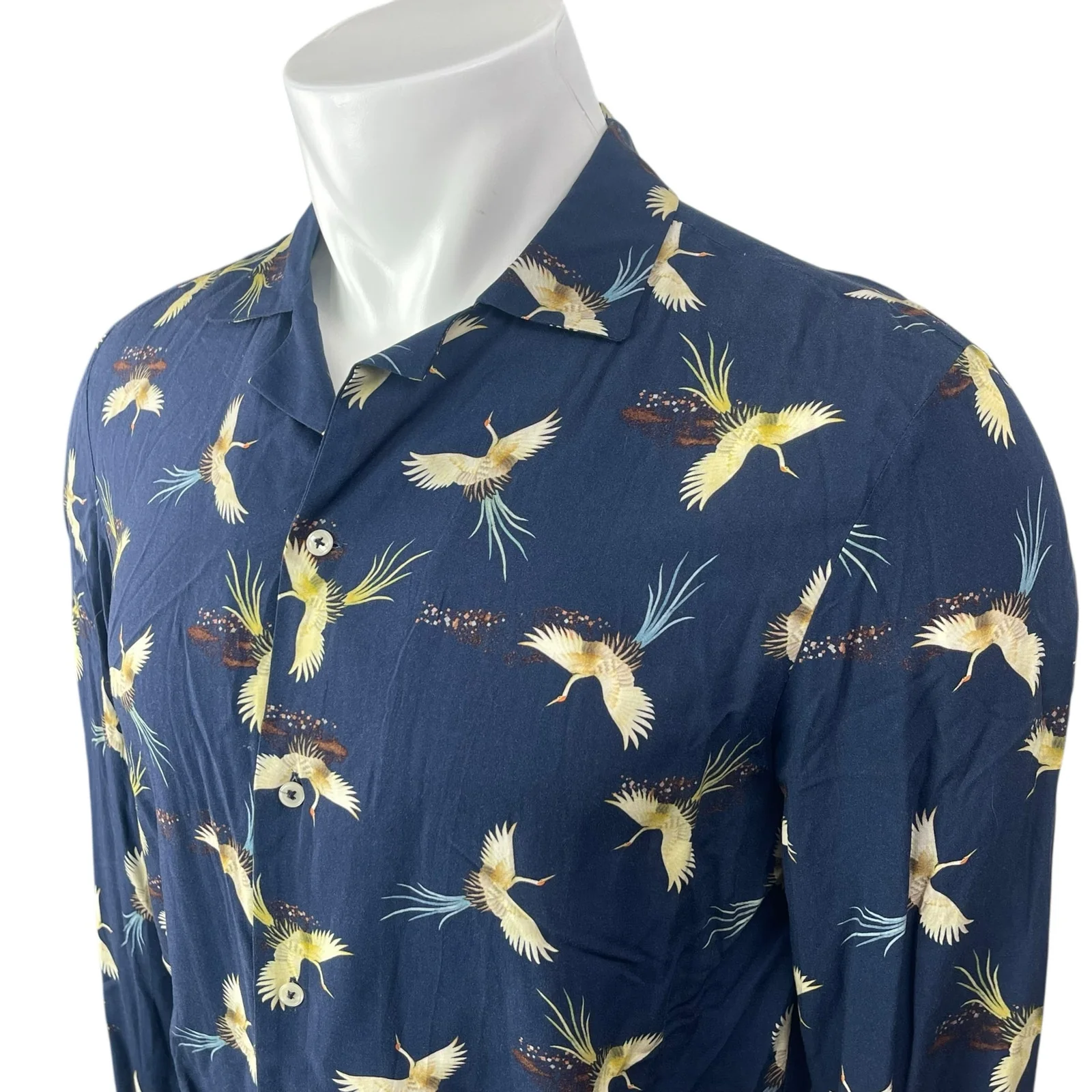 Zara Men's Blue Bird Graphic Long Sleeve Slim Fit Button Down Shirt Top Size S - Image 3