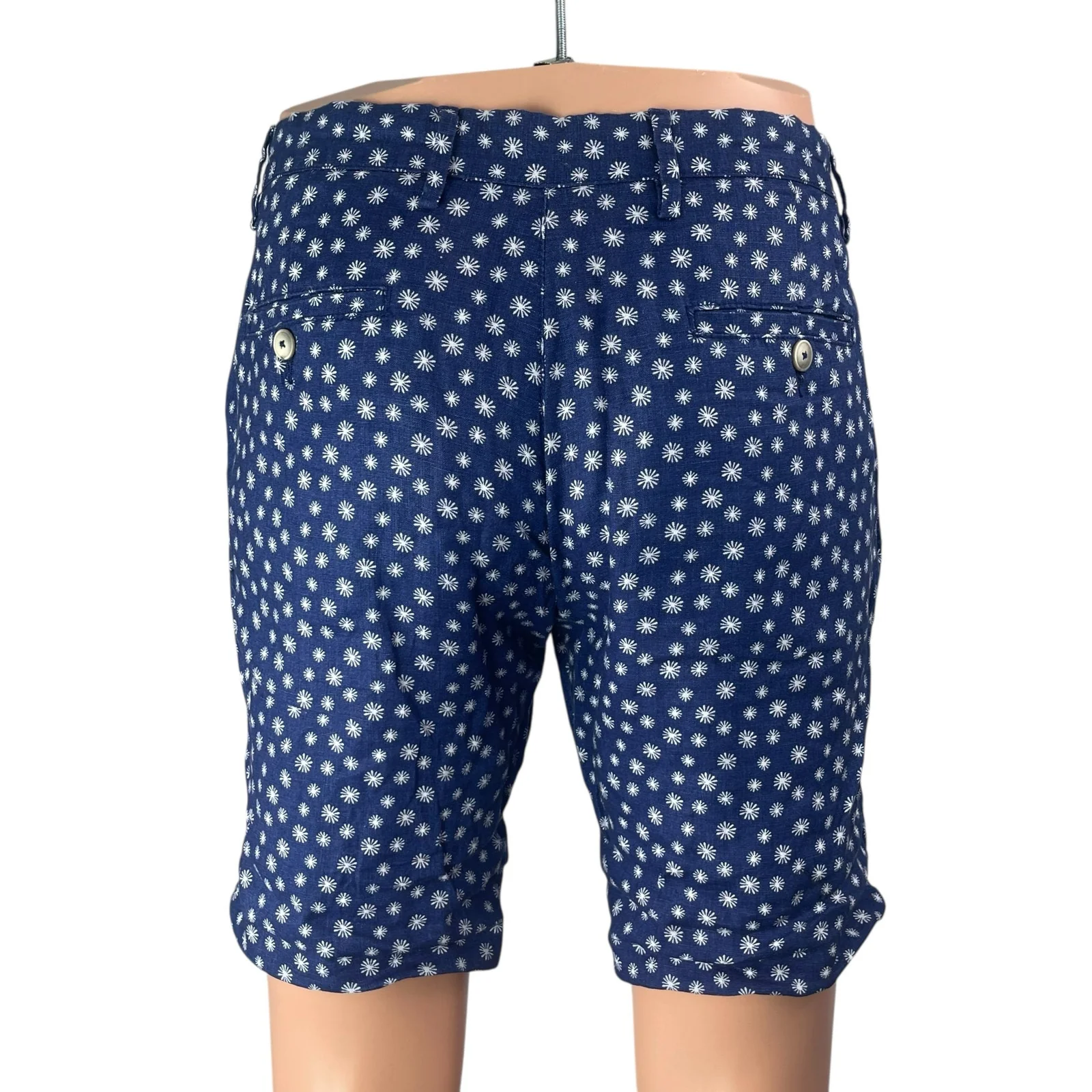 Zara Men's Blue Floral Mid Rise Slim Fit Straight Leg Bermuda Denim Shorts Sz S - Image 2