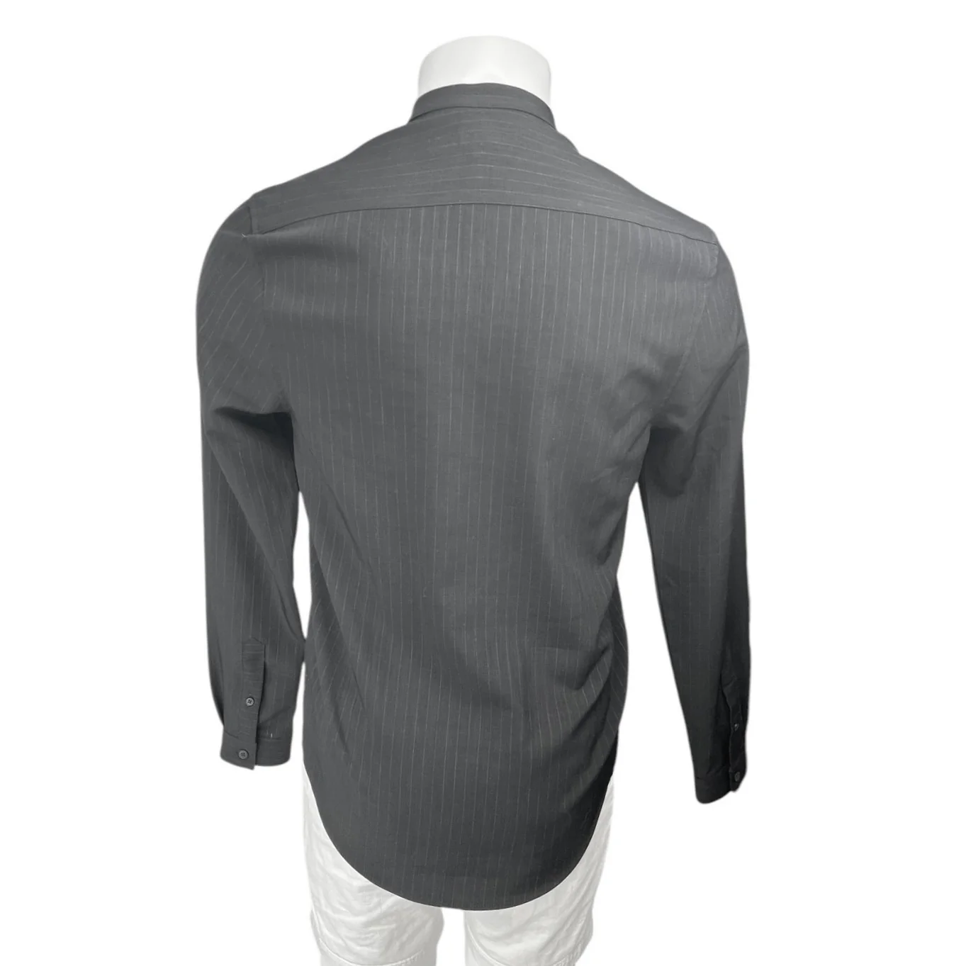 Zara Men's Gray Pinstriped Band Collar Long Sleeve Button Down Shirt Top Size S - Image 2