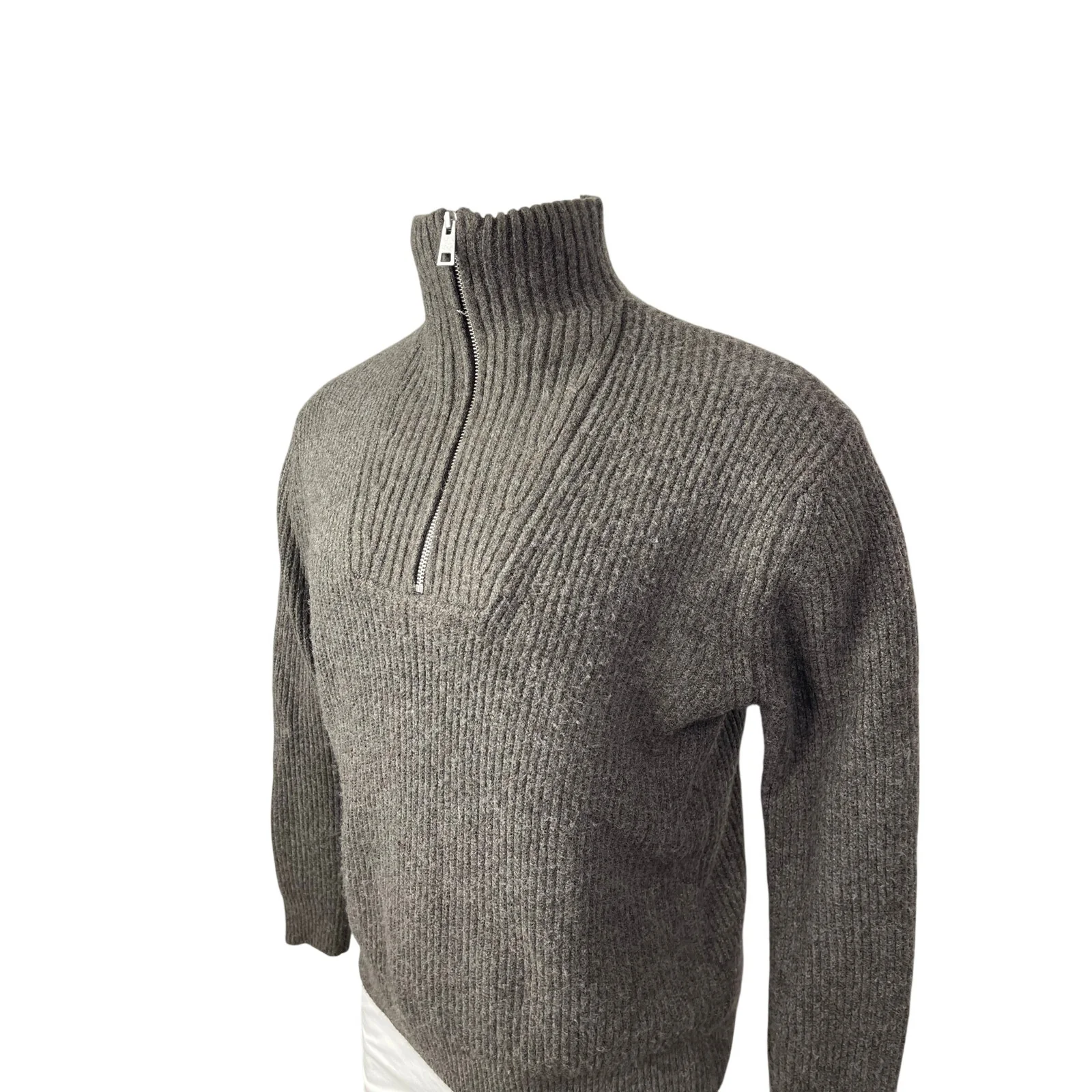 Zara Men's Gray Ribbed Knit Wool Turtleneck Long Sleeve Sweater Top Size M - Image 2
