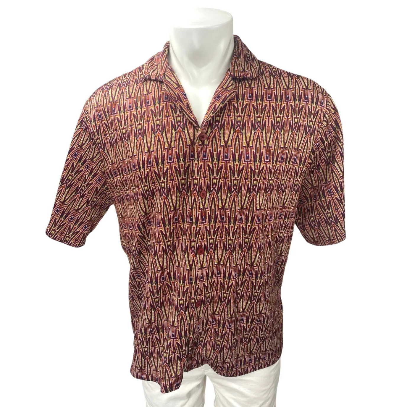 Zara Men's Multicolor Tribal Aztec Short Sleeve Collar Button Down Shirt Top L