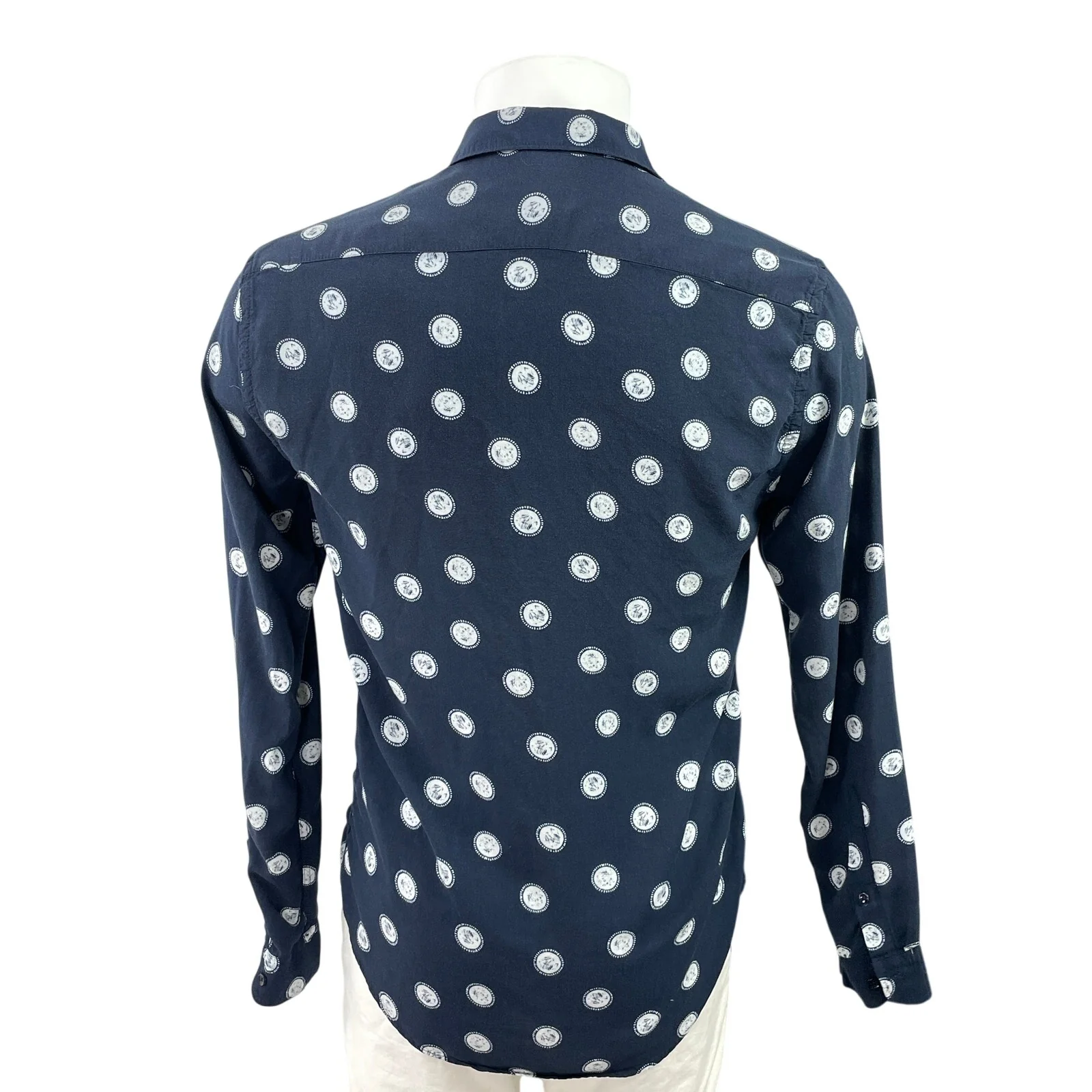 Zara Men's Navy Blue Polka Dots Geometric Long Sleeve Button Down Shirt Top Sp - Image 3