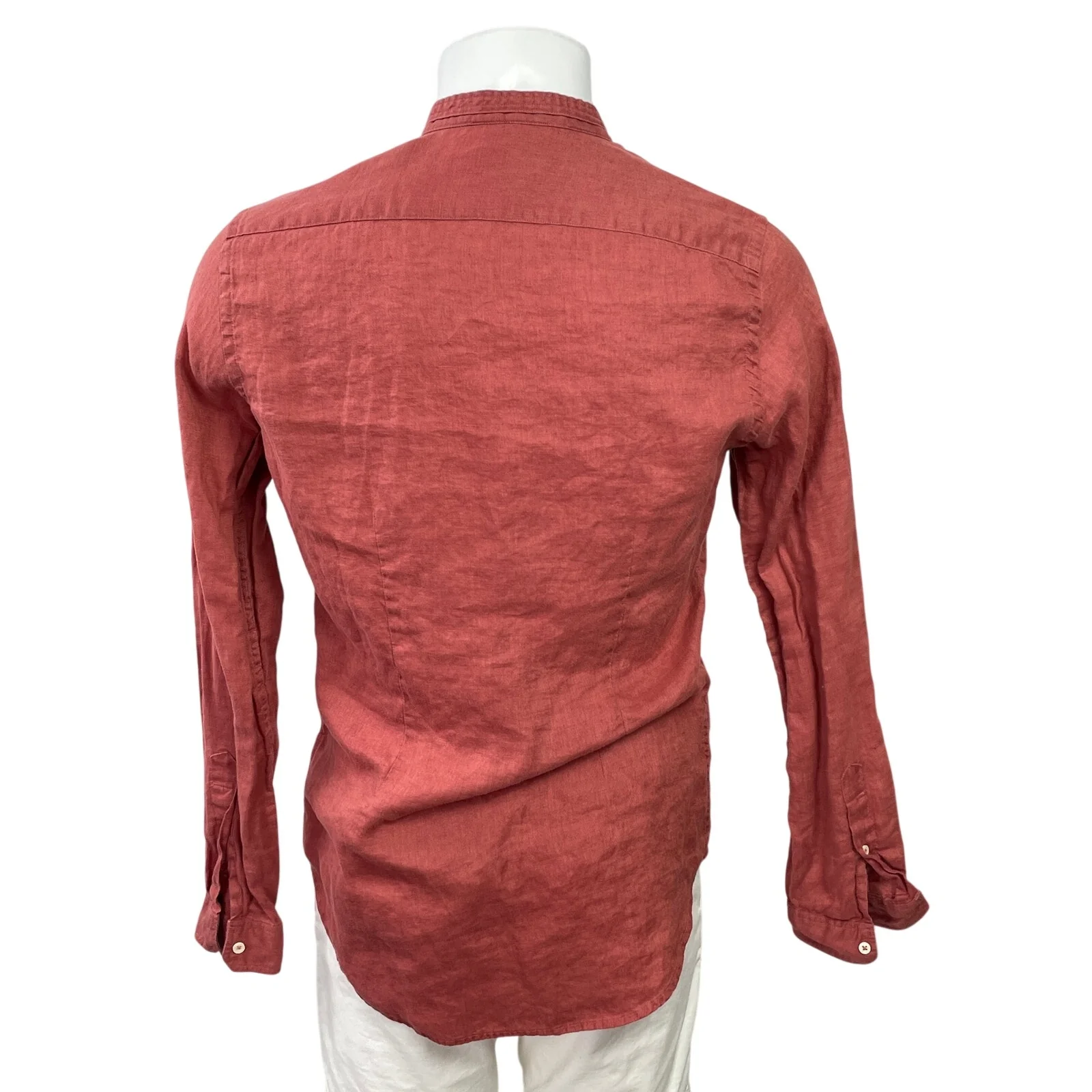 Zara Men's Terracotta Linen Long Sleeve Slim Fit Button Down Shirt Top Size M - Image 3