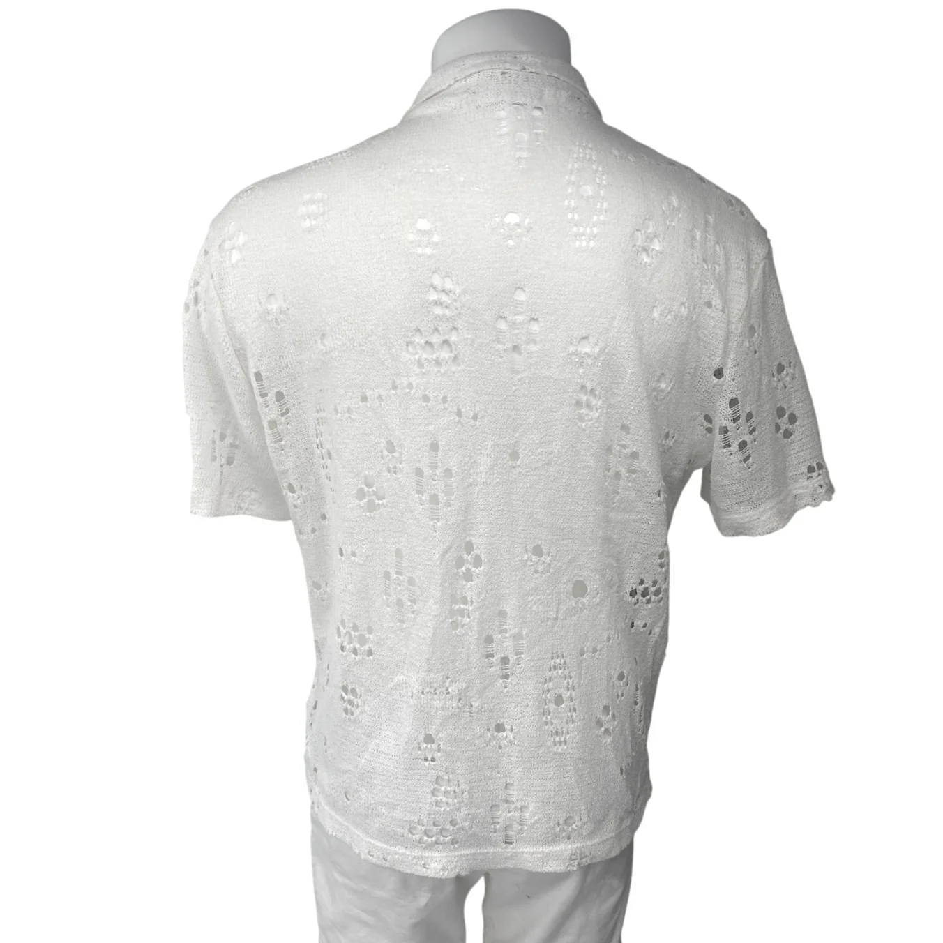 Zara Men's White Eyelet Knit Short Sleeve Button Up Sweater Shirt Top Size L - Image 2