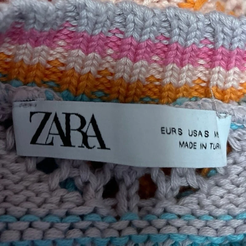 Zara Multicolor Crochet Knit Colorblock Striped Sleeveless Sweater Vest Top Sz S - Image 3