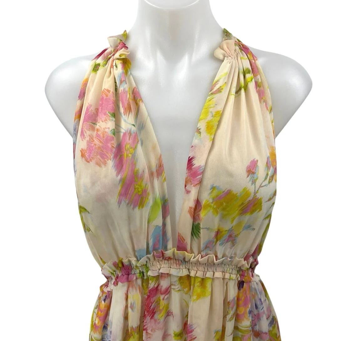 Zara Multicolor Floral Chiffon Sleeveless Cami Camisole Maxi A-line Tank Dress L - Image 5