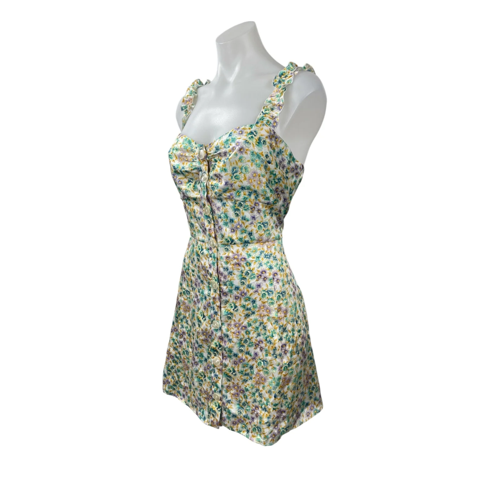 Zara Multicolor Floral Ruched Ruffle Sleeveless Button Down Mini A-Line Dress XL - Image 2
