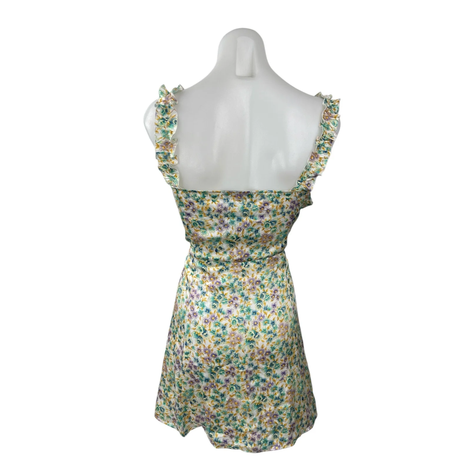 Zara Multicolor Floral Ruched Ruffle Sleeveless Button Down Mini A-Line Dress XL - Image 3