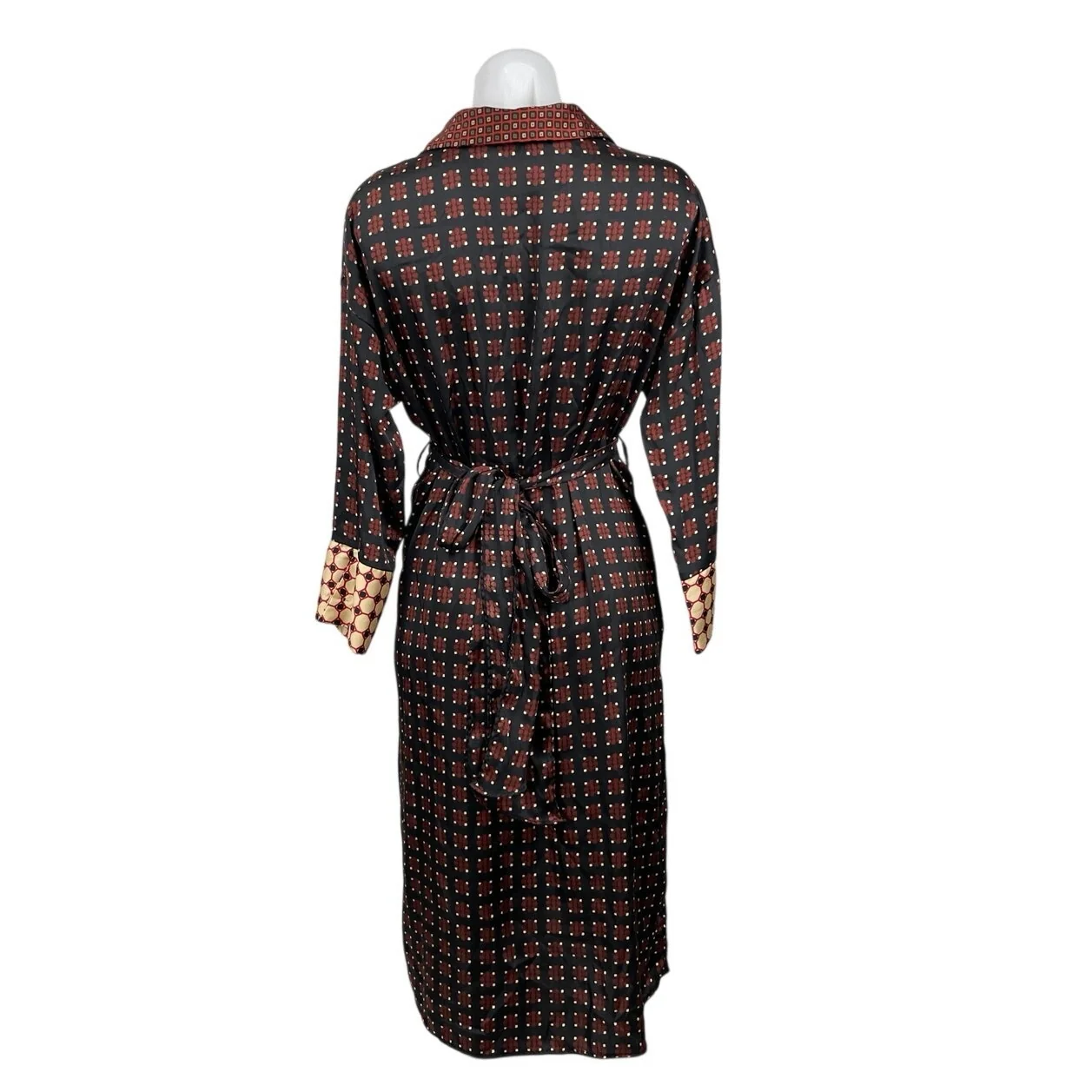 Zara Multicolor Geometric Draped Tie Long Sleeve Midi A-Line Shirt Wrap Dress S - Image 4