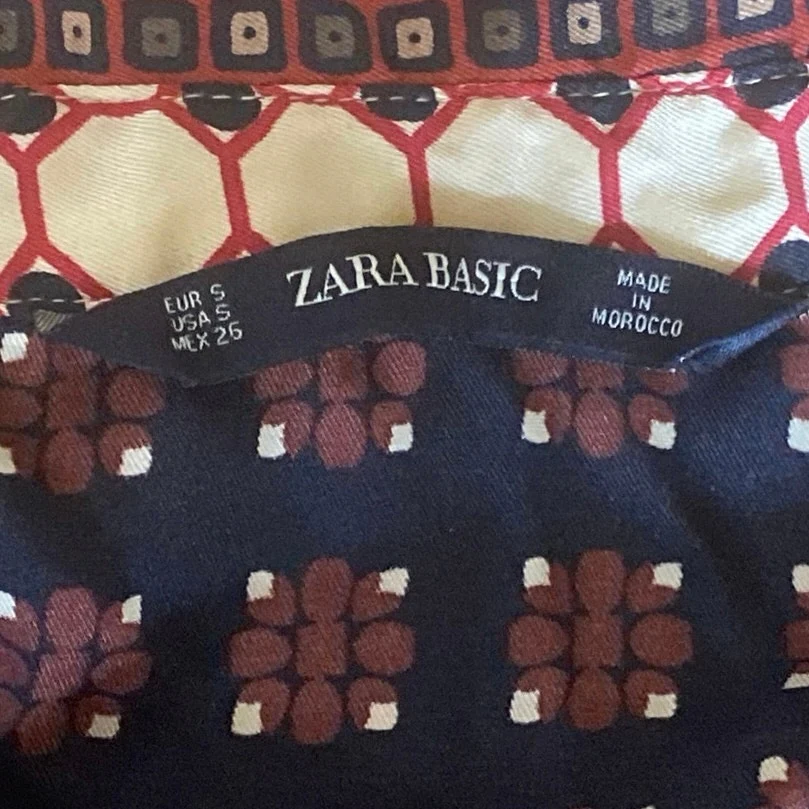 Zara Multicolor Geometric Draped Tie Long Sleeve Midi A-Line Shirt Wrap Dress S - Image 5