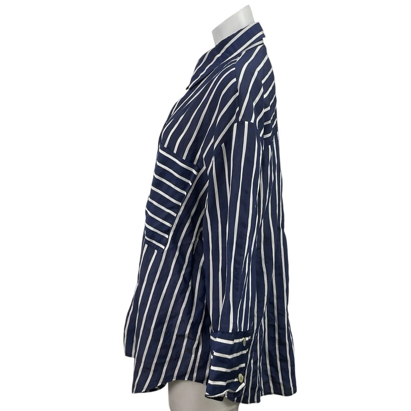Zara Navy Blue Striped Pocket Oversized Relaxed Button Down Shirt Top Size L - Image 2