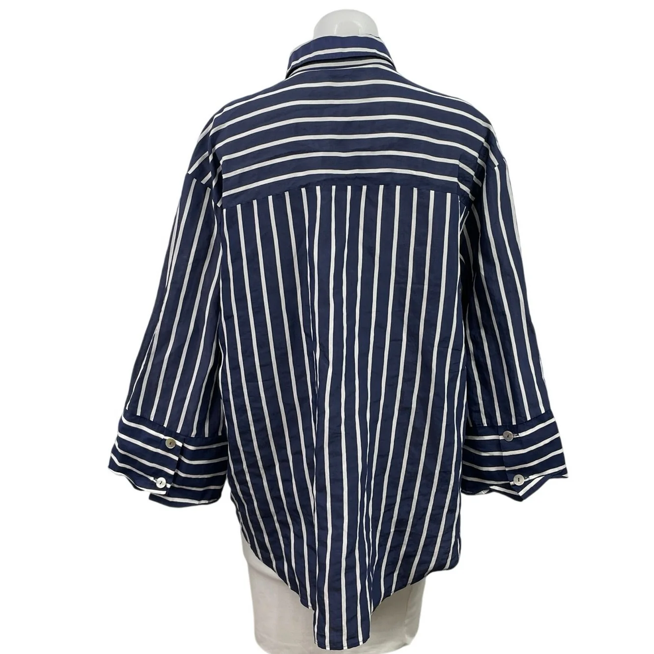 Zara Navy Blue Striped Pocket Oversized Relaxed Button Down Shirt Top Size L - Image 3
