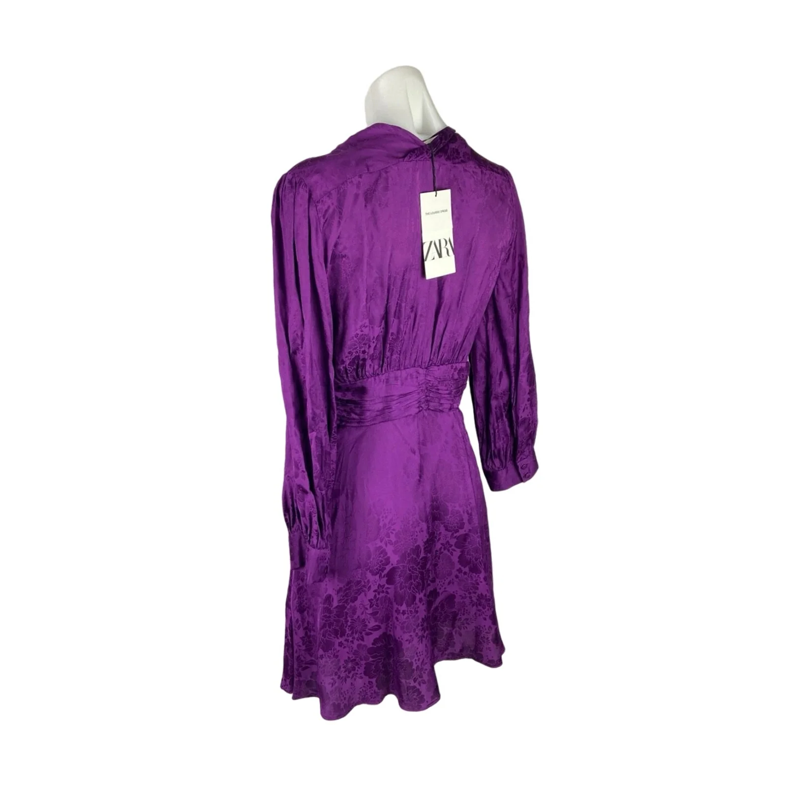 ZARA NWT Purple Louisse Floral Satin V-neck 3/4 Sleeve Mini A-Line Party Dress S - Image 2