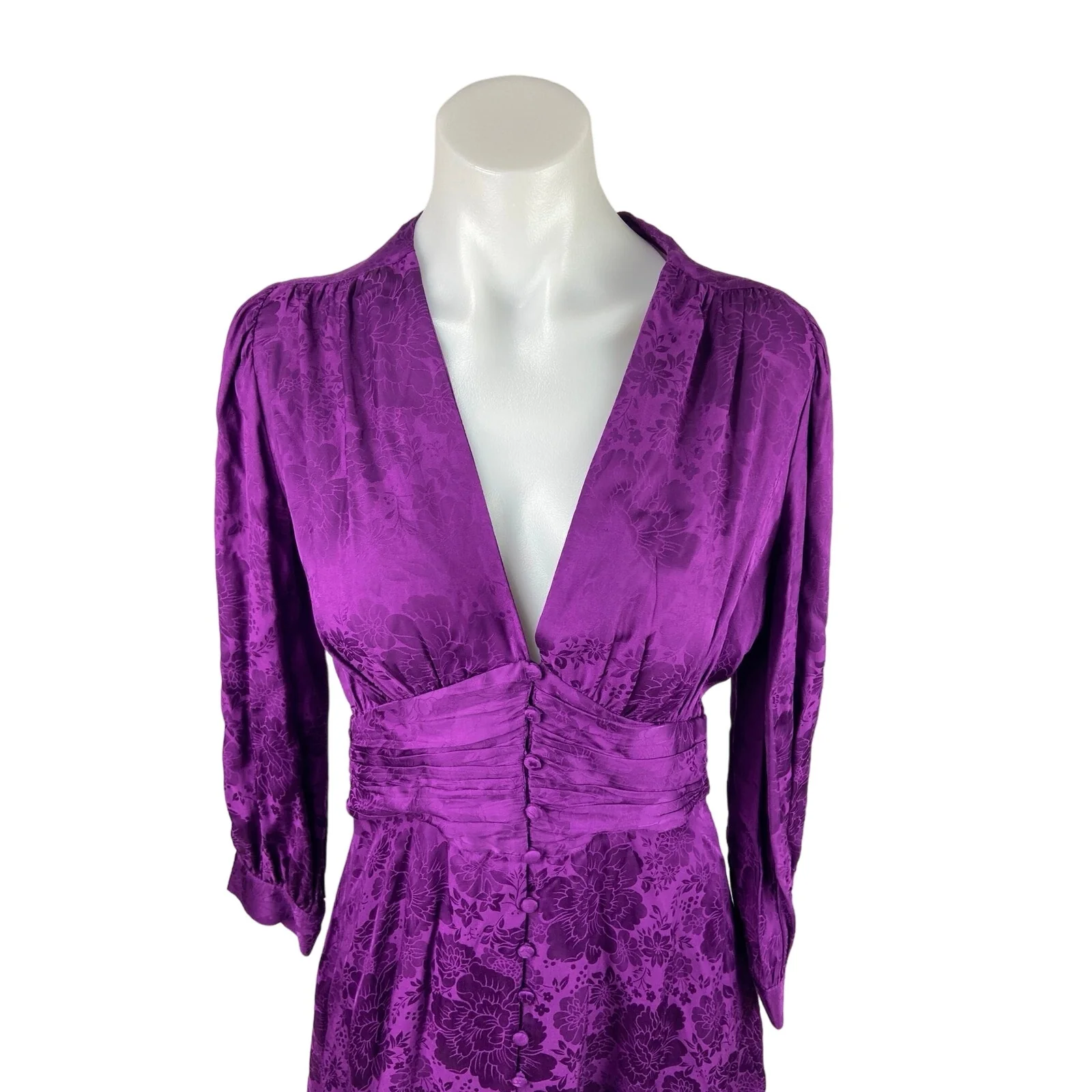 ZARA NWT Purple Louisse Floral Satin V-neck 3/4 Sleeve Mini A-Line Party Dress S - Image 3