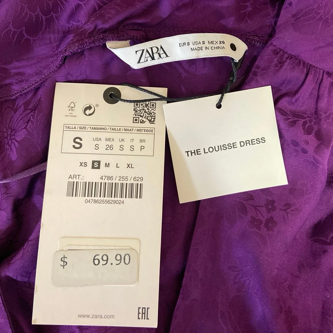 ZARA NWT Purple Louisse Floral Satin V-neck 3/4 Sleeve Mini A-Line Party Dress S - Image 4