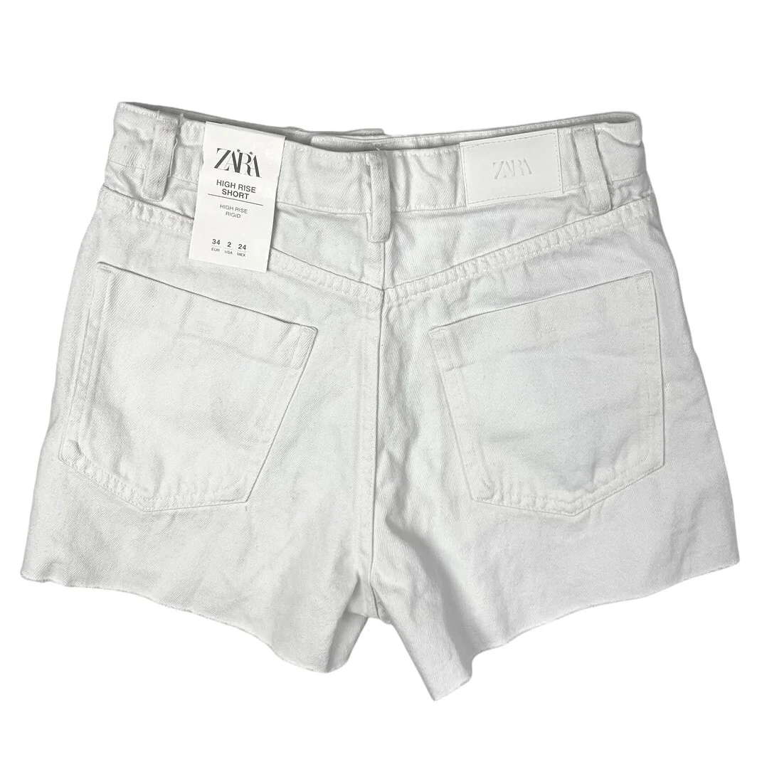 ZARA NWT Womens White Denim High Rise Rigid Cut Off Hem Mini Jeans Shorts Size 2 - Image 2