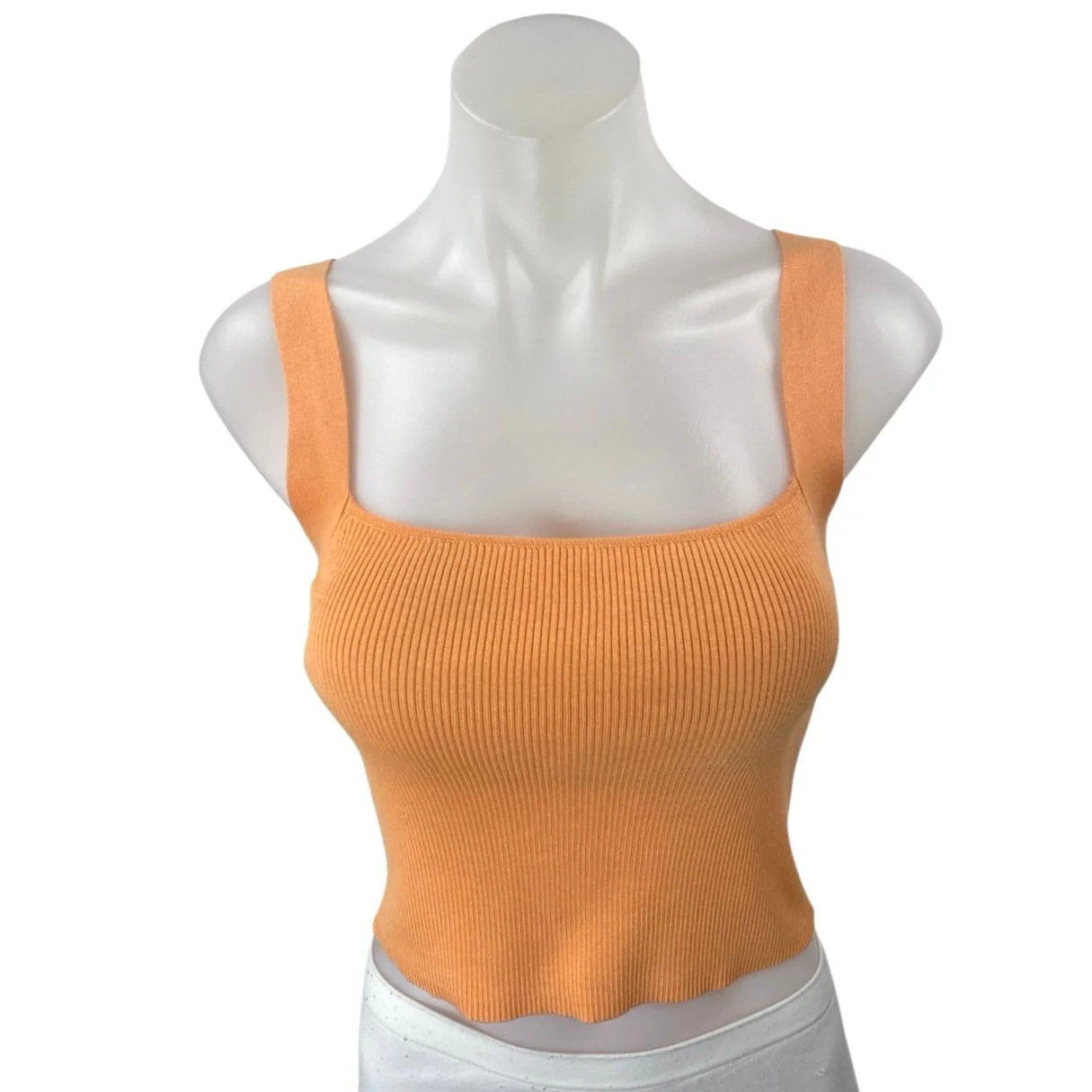 Zara Orange Ribbed Knit Sleeveless Square Neck Cami Camisole Tank Crop Top Sz M