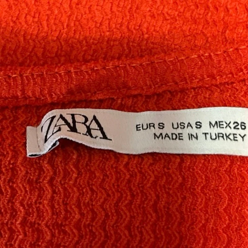 Zara Orange Textured V-Neck Short Sleeve Tie Front Crop Shirt Blouse Top Size S - Image 3