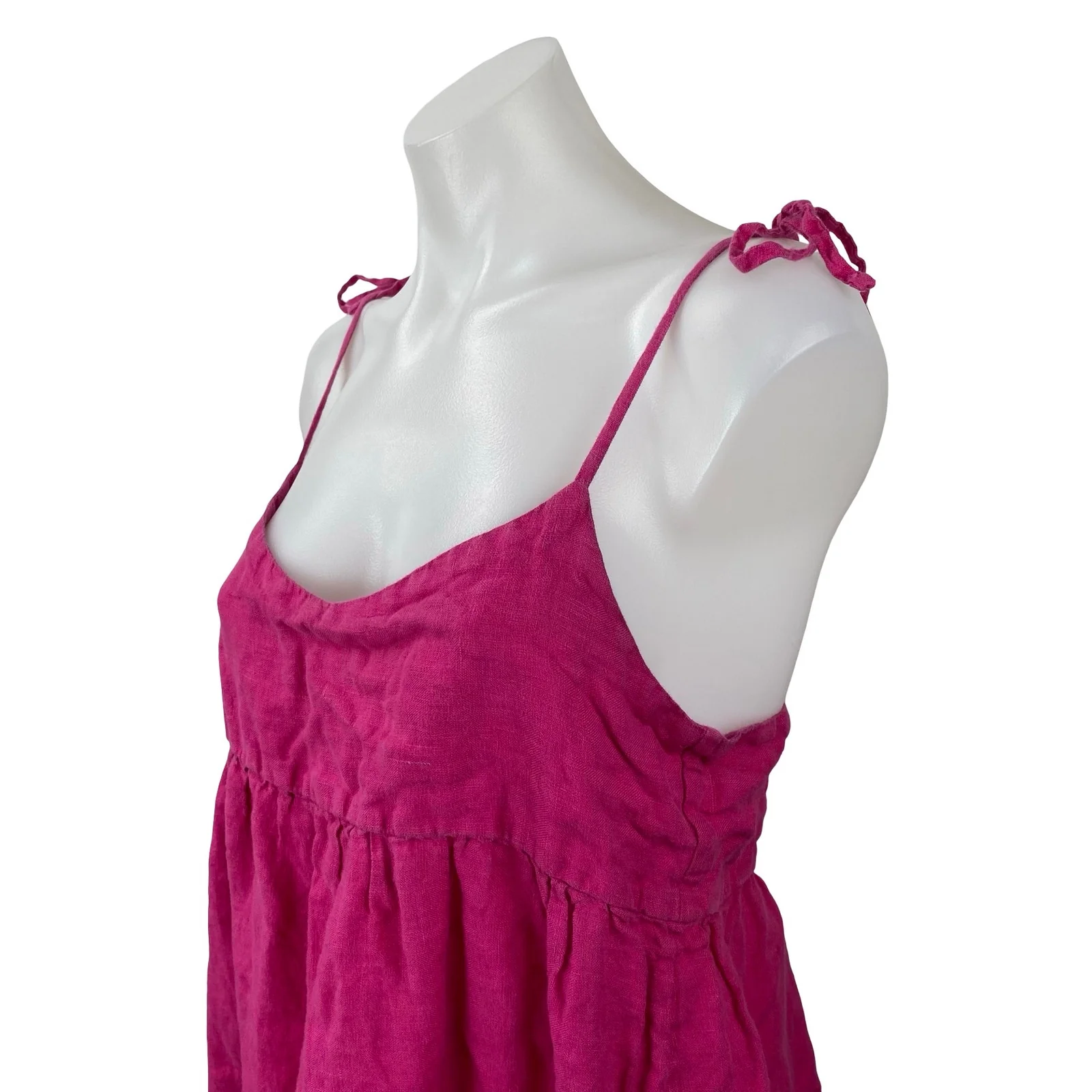 Zara Pink 100% Linen Tie Cami Strap Backless Babydoll Ruffle Mini Dress Size M - Image 2