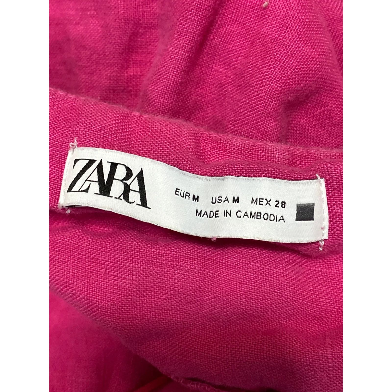Zara Pink 100% Linen Tie Cami Strap Backless Babydoll Ruffle Mini Dress Size M - Image 5
