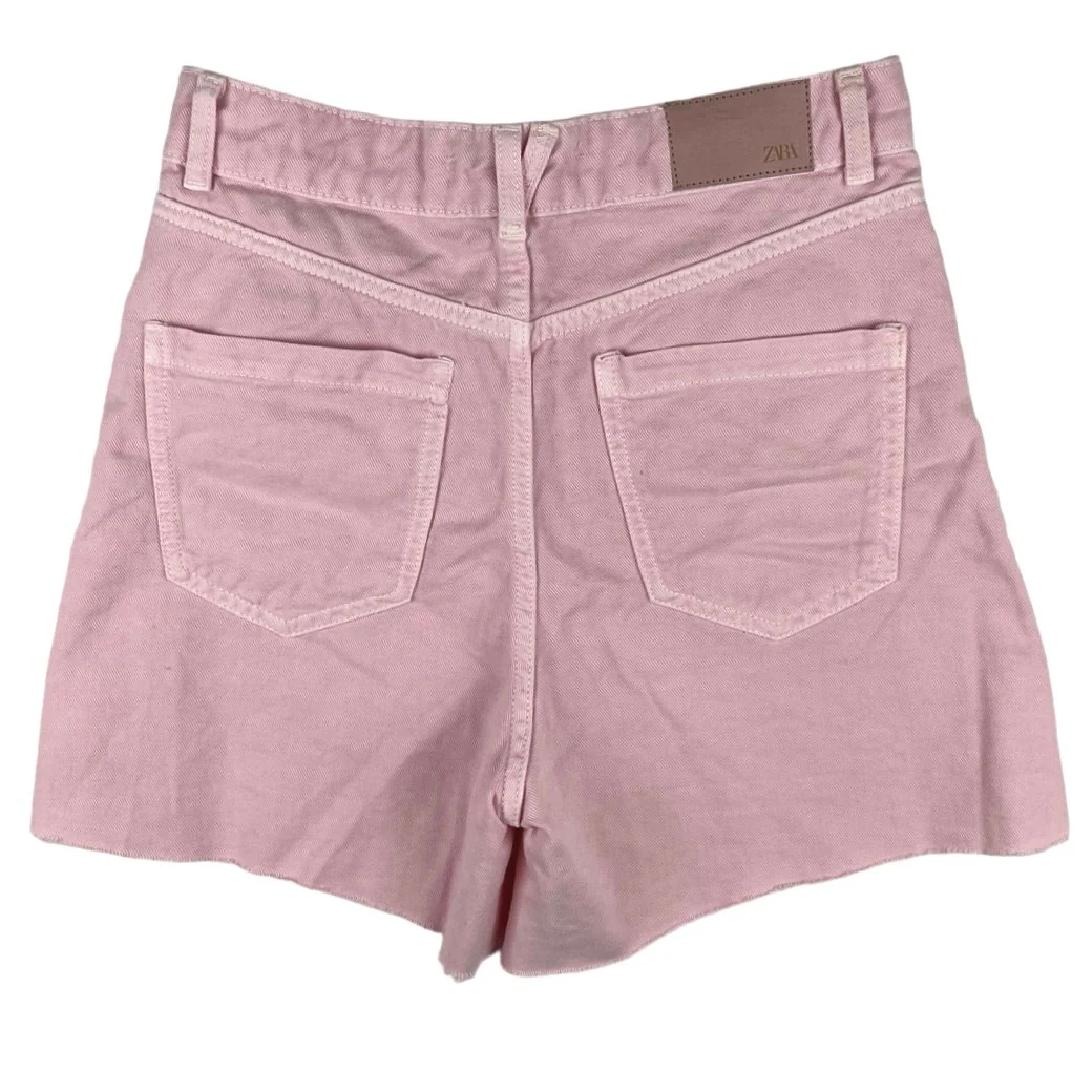Zara Pink High Waist Wide Leg Raw Cut Hem Stretch Denim Jeans Shorts Size 2 - Image 2
