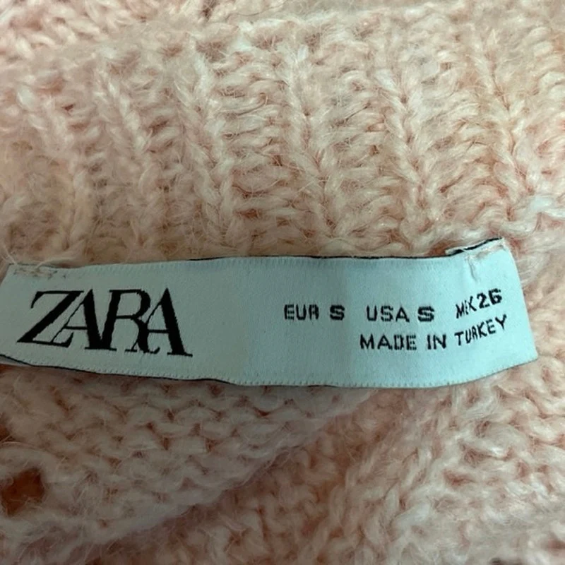 Zara Pink Knit Embroidered Floral Cozy Cropped Open Cardigan Sweater Top Size S - Image 4