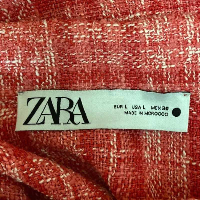 Zara Pink Plaid Tweed Button Front Long Sleeve Pockets Oversized Shirt Jacket L - Image 4