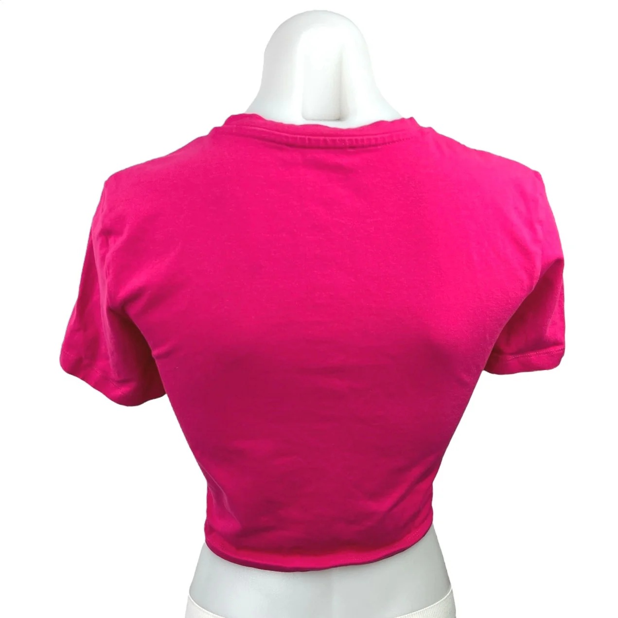 Zara Pink Plain Simple Stretch Crew Neck Short Sleeve Crop T Shirt Top Tee Sz M - Image 2
